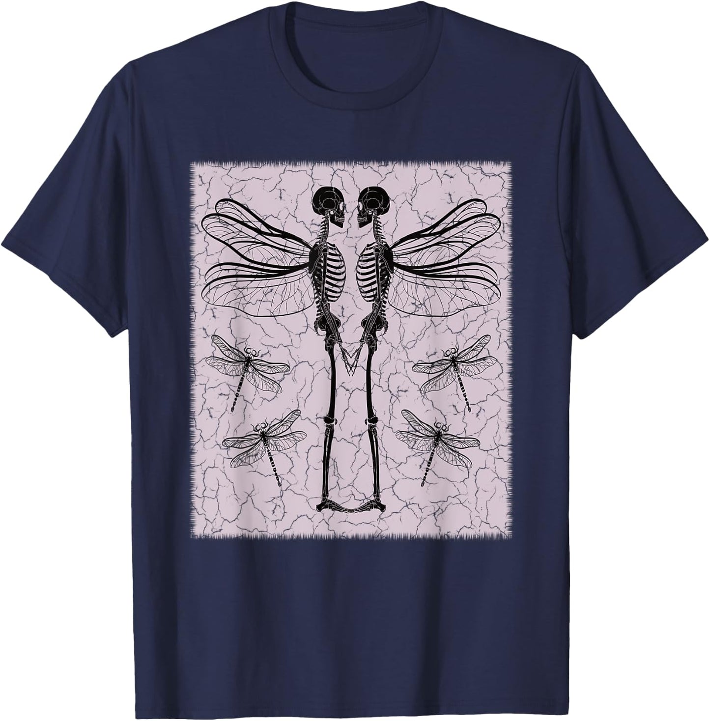 Skeleton Fairy Dragonfly Grunge Fairycore Aesthetic Goth Gothic T-Shirt - T-Shirt | Navy