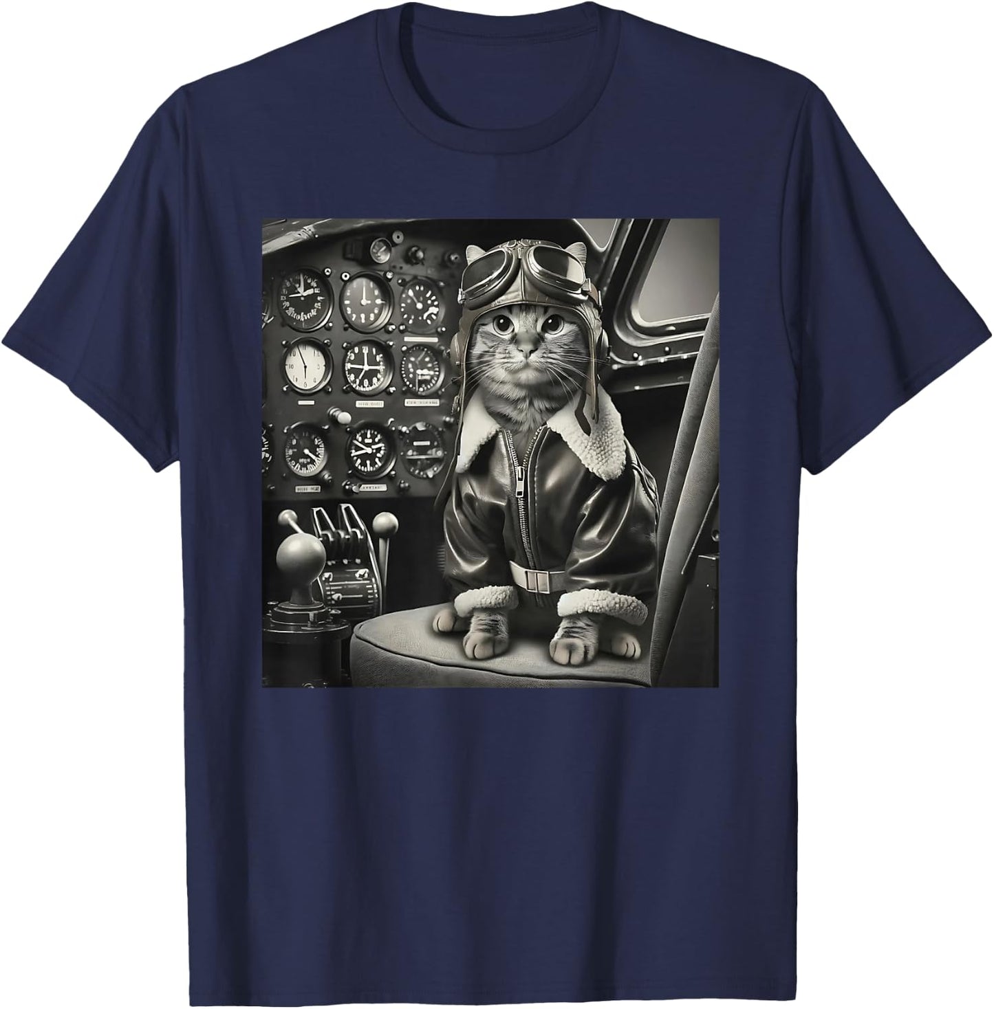 Vintage Cat Pilot - Cat pilots a cool fighter plane. T-Shirt - T-Shirt | Navy
