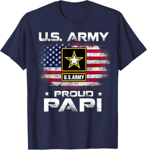 U.S Army Proud Papi With American Flag Gift Veteran Gift Kids Men T-Shirt - T-Shirt | Navy