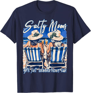 Salty Moms Beach Club Girls Just Wanna Have Sun Summer Funny T-Shirt - T-Shirt | Navy