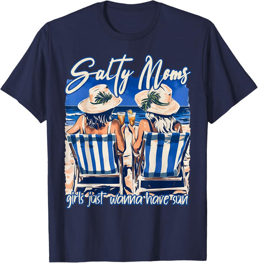Salty Moms Beach Club Girls Just Wanna Have Sun Summer Funny T-Shirt - T-Shirt | Navy