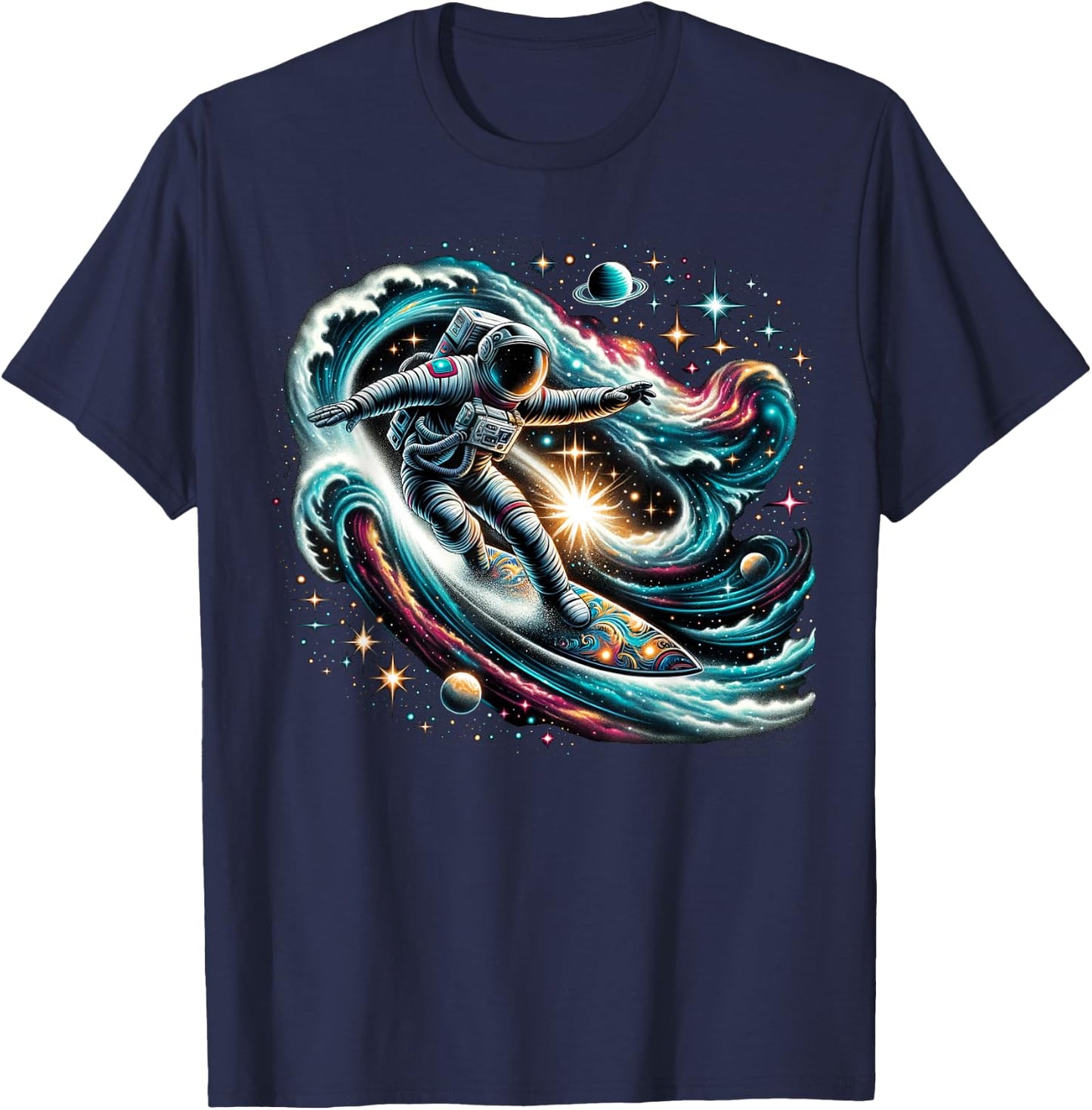 Funny Space Surfing Astronaut on Surfer T-Shirt - T-Shirt | Navy