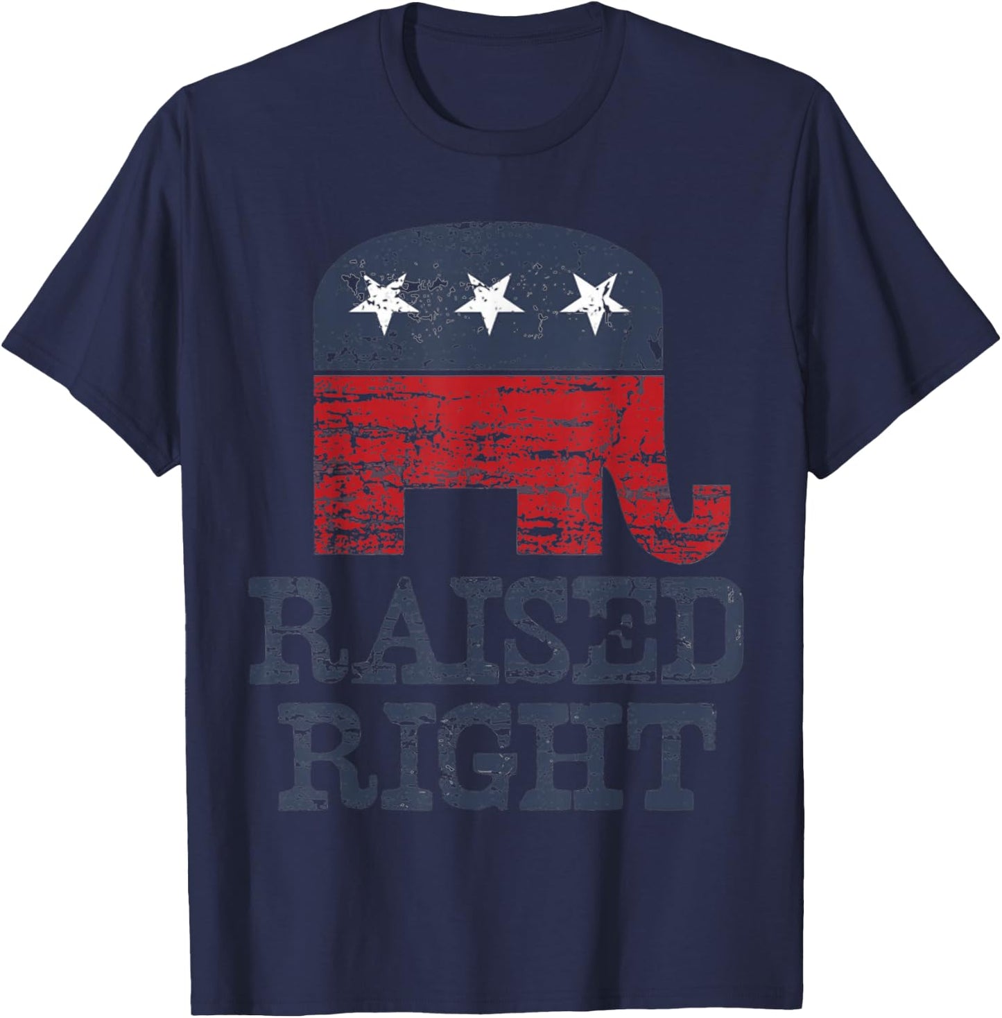 Raised Right Elephant Retro Style T-Shirt - T-Shirt | Navy