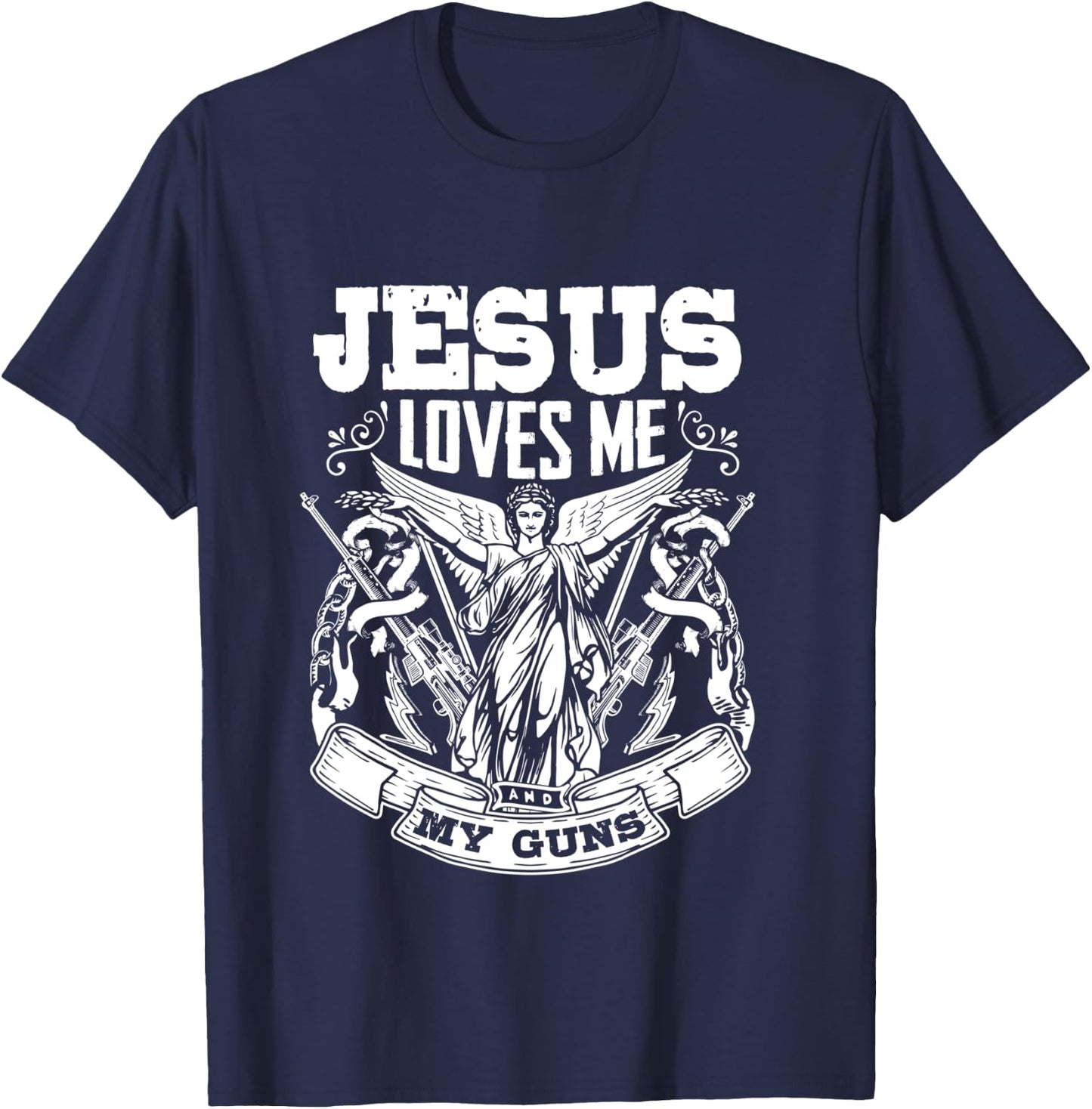 Pro Gun Jesus Loves Me And My Guns Shirt T-Shirt - T-Shirt | Navy