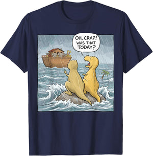 Jesus Saves Funny Dinosaurs Christian Oh Crap was that Today T-Shirt - T-Shirt | Navy