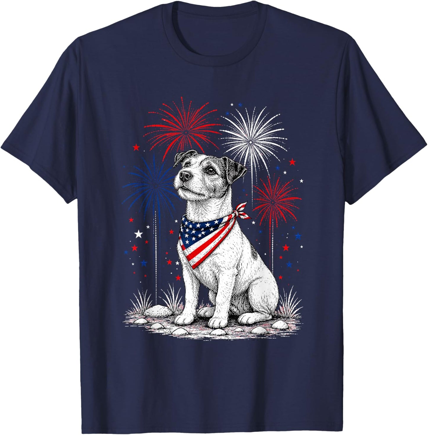 Jack Russell America's 250th Patriotic Fireworks Animal T-Shirt - T-Shirt | Navy