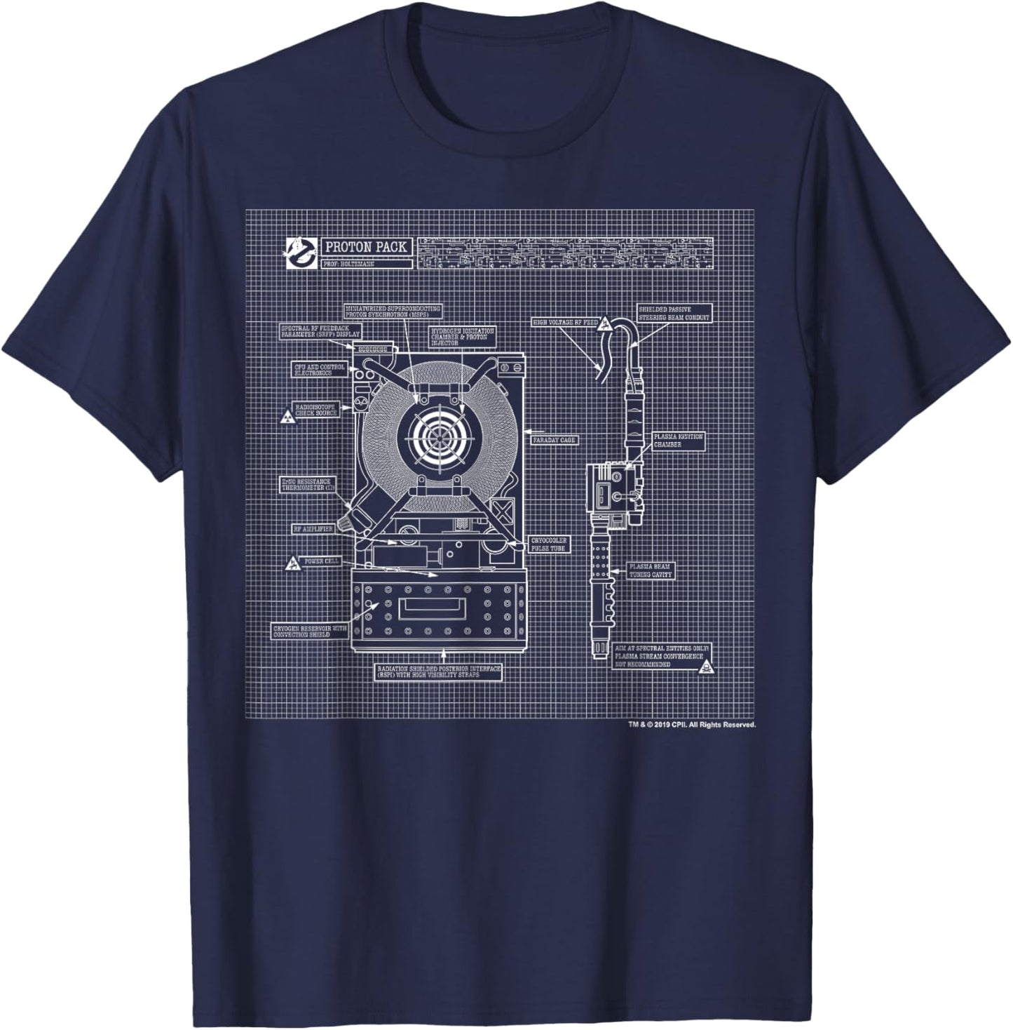 Ghostbusters Proton Pack Schematics T-Shirt - T-Shirt | Navy