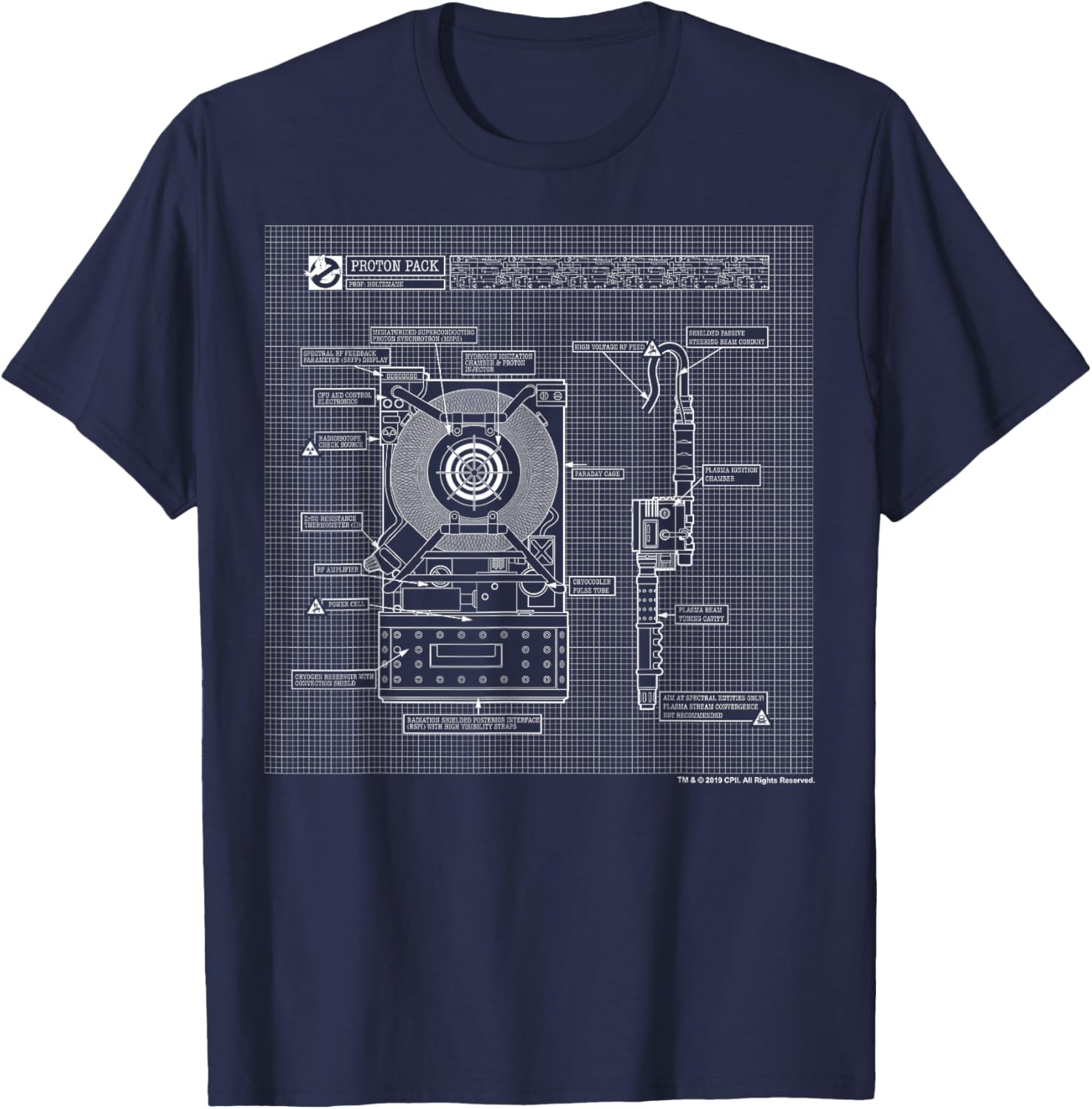 Ghostbusters Proton Pack Schematics T-Shirt - T-Shirt | Navy