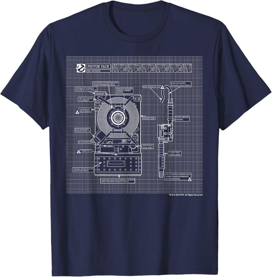 Ghostbusters Proton Pack Schematics T-Shirt - T-Shirt | Navy