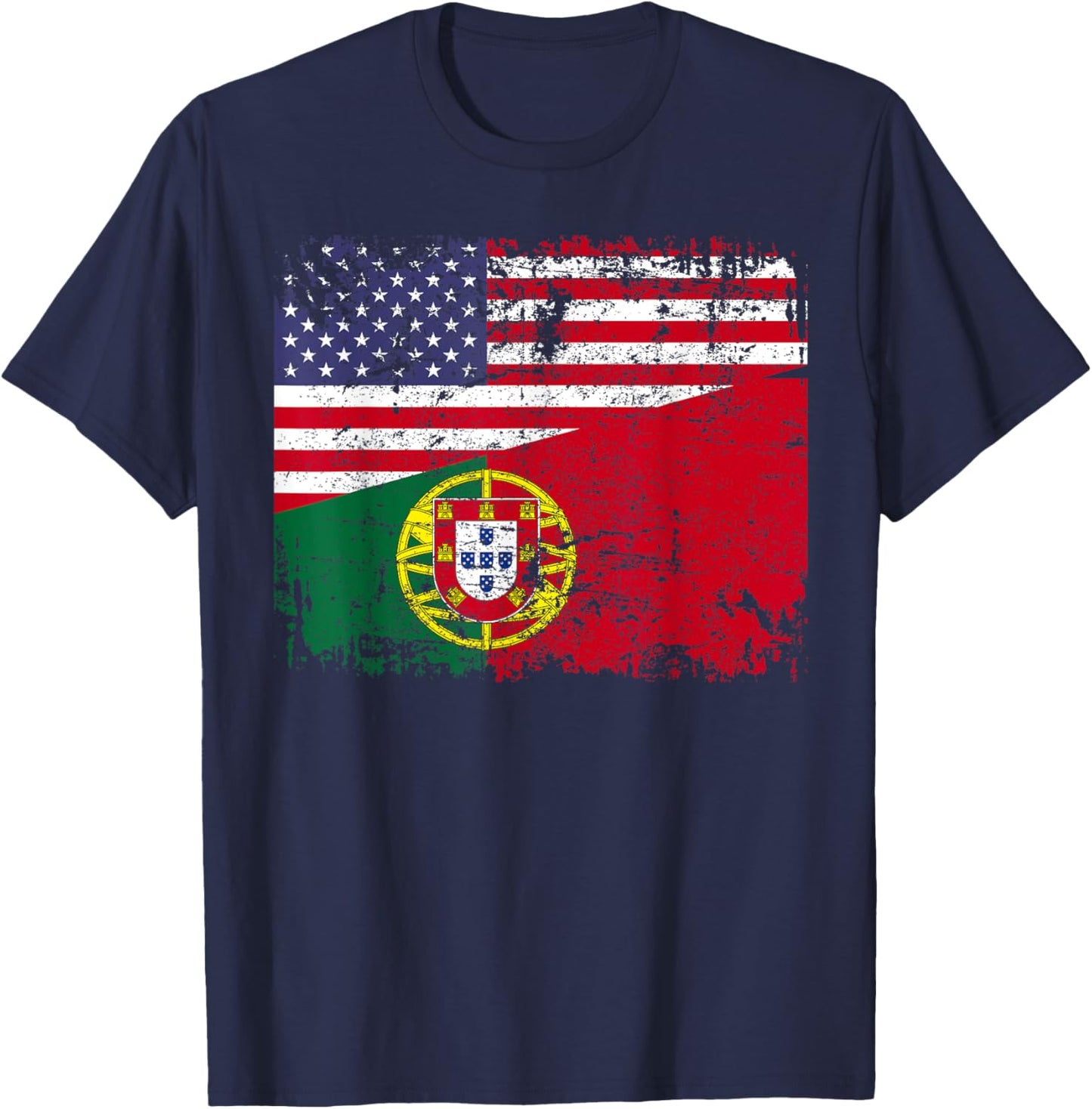 PORTUGUESE ROOTS | Half American Flag | USA PORTUGAL FLAG T-Shirt - T-Shirt | Navy