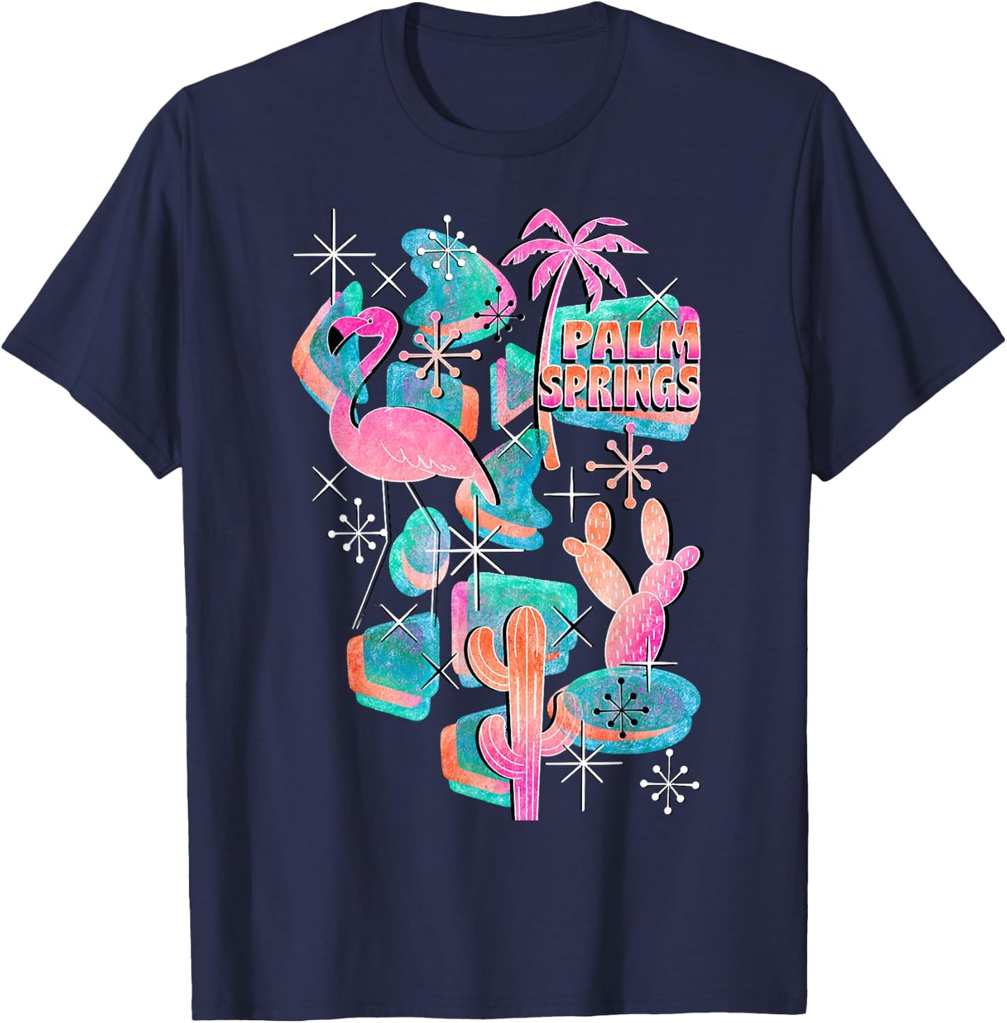 Peachy Palm Springs Vacation, Cool Flamingo On Summer T-Shirt - T-Shirt | Navy