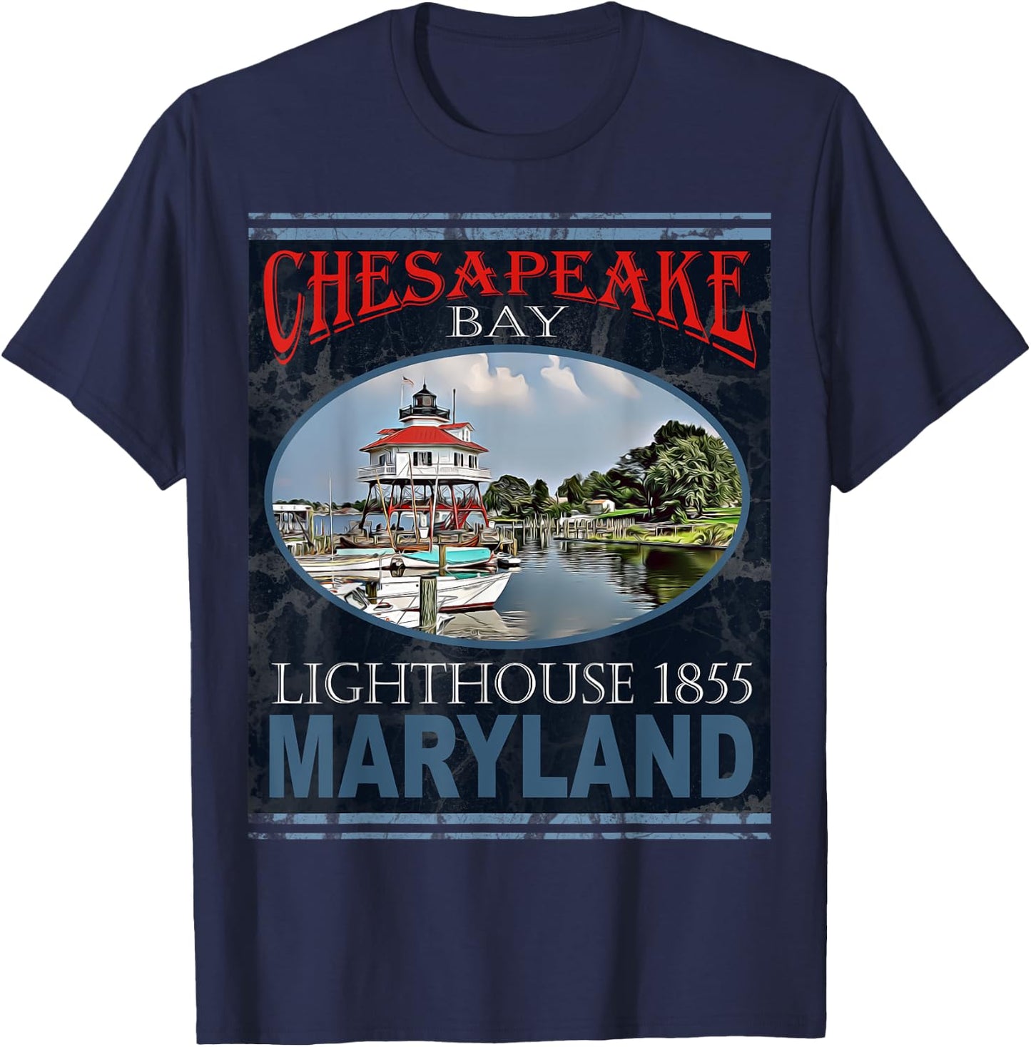 Chesapeake Bay Lighthouse Maryland 1855 Design T-Shirt - T-Shirt | Navy