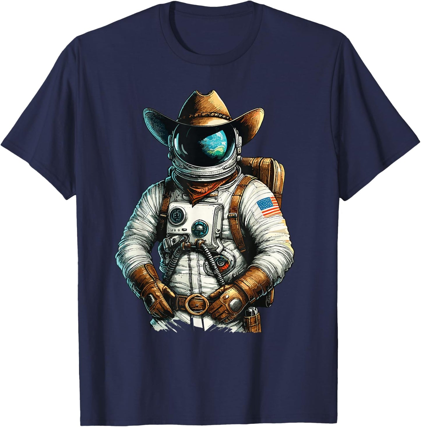 Western Rodeo Cowboy Hat Astronaut Texas Animals T-Shirt - T-Shirt | Navy