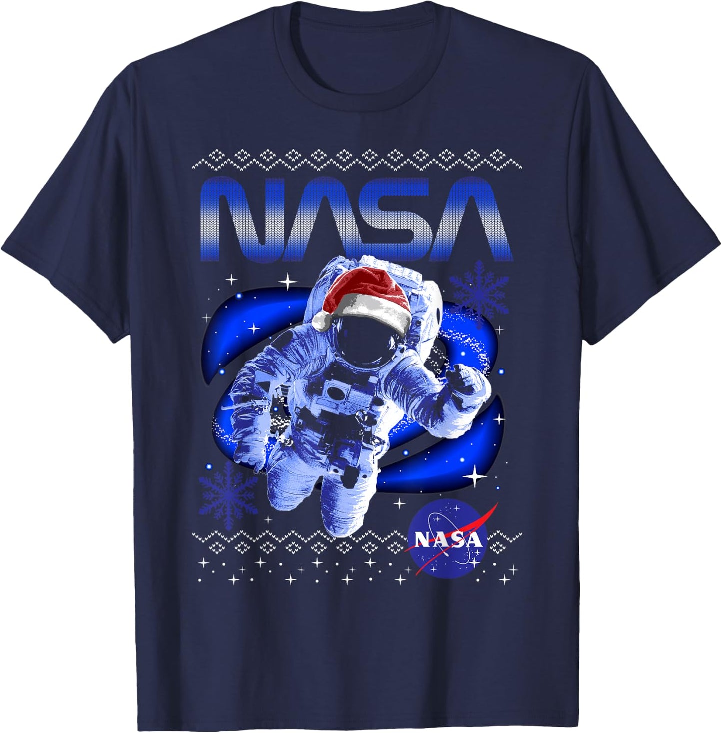 NASA Astronaut Santa Hat Logo Ugly Sweater T-Shirt - T-Shirt | Navy