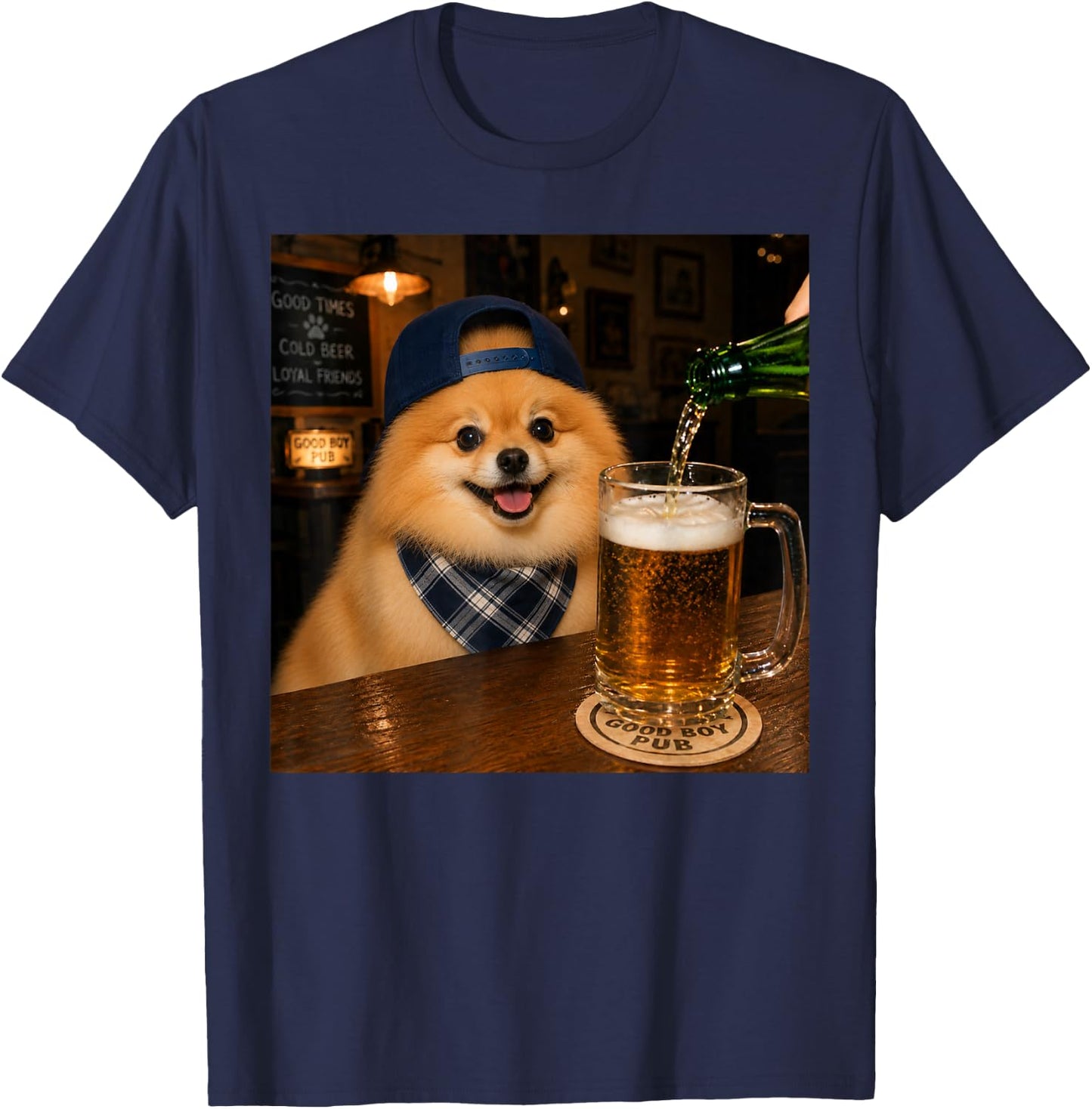 Pomeranian Drinking Beer Funny Dog Meme T-Shirt - T-Shirt | Navy