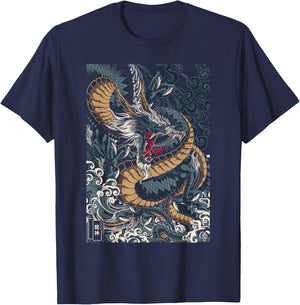 Japanese Tokyo Dragon Asian inspired retro 80 style Graphic T-Shirt - T-Shirt | Navy