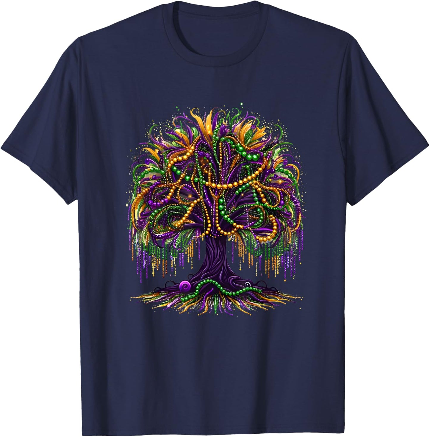 Mardi Gras Beads Tree Carnival New Orleans 2025 T-Shirt - T-Shirt | Navy