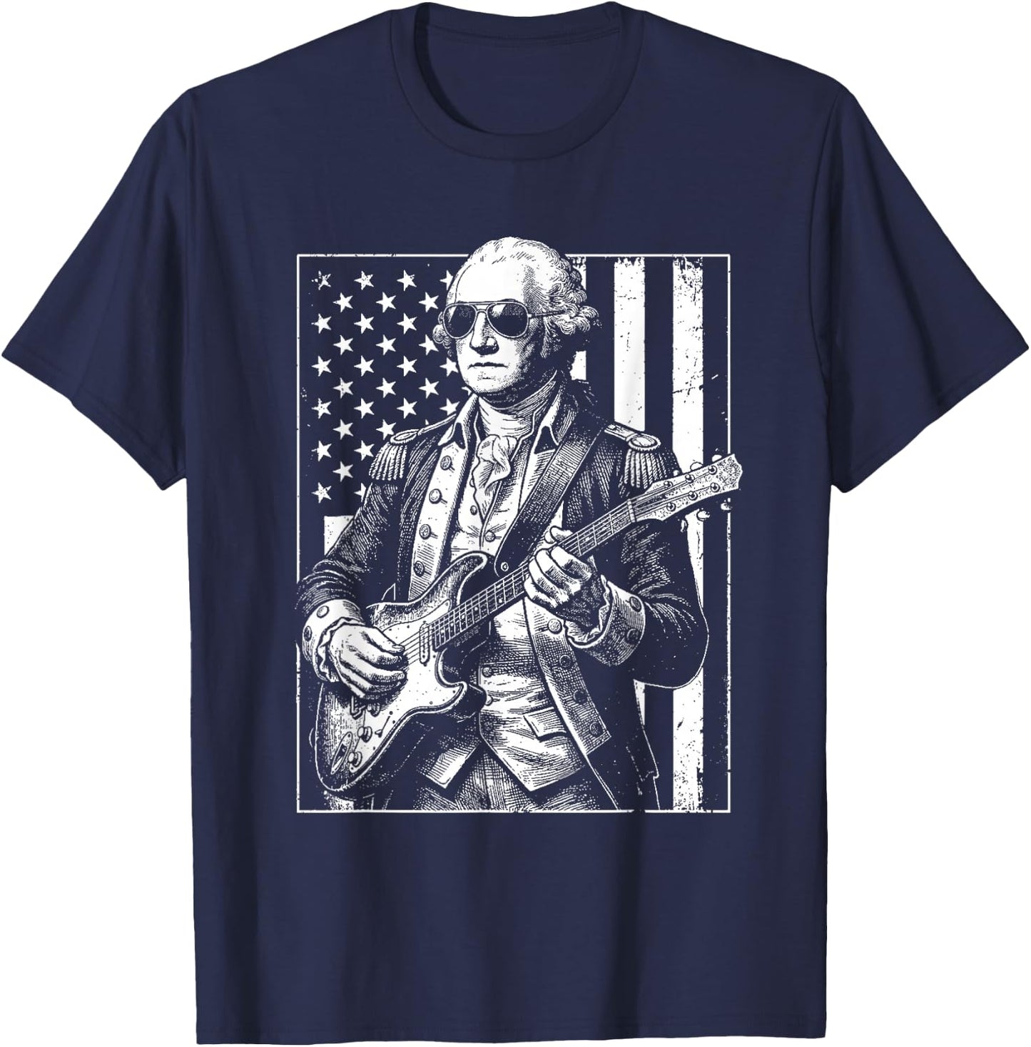 George Washington Playing Guitar Vintage Funny Humor Top T-Shirt - T-Shirt | Navy