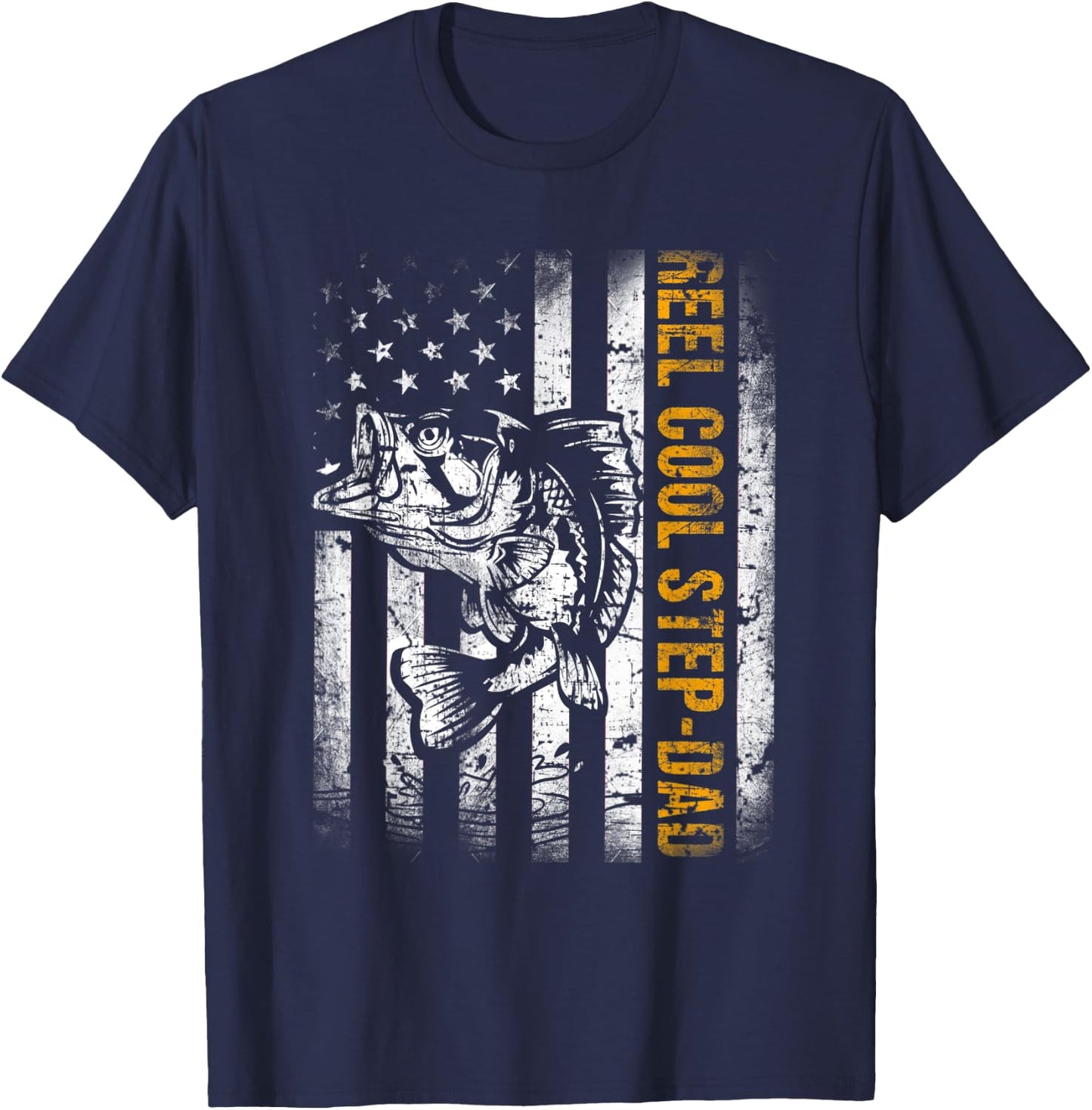 Reel Cool Step-Dad American Flag Fishing Fathers Day T-Shirt - T-Shirt | Navy