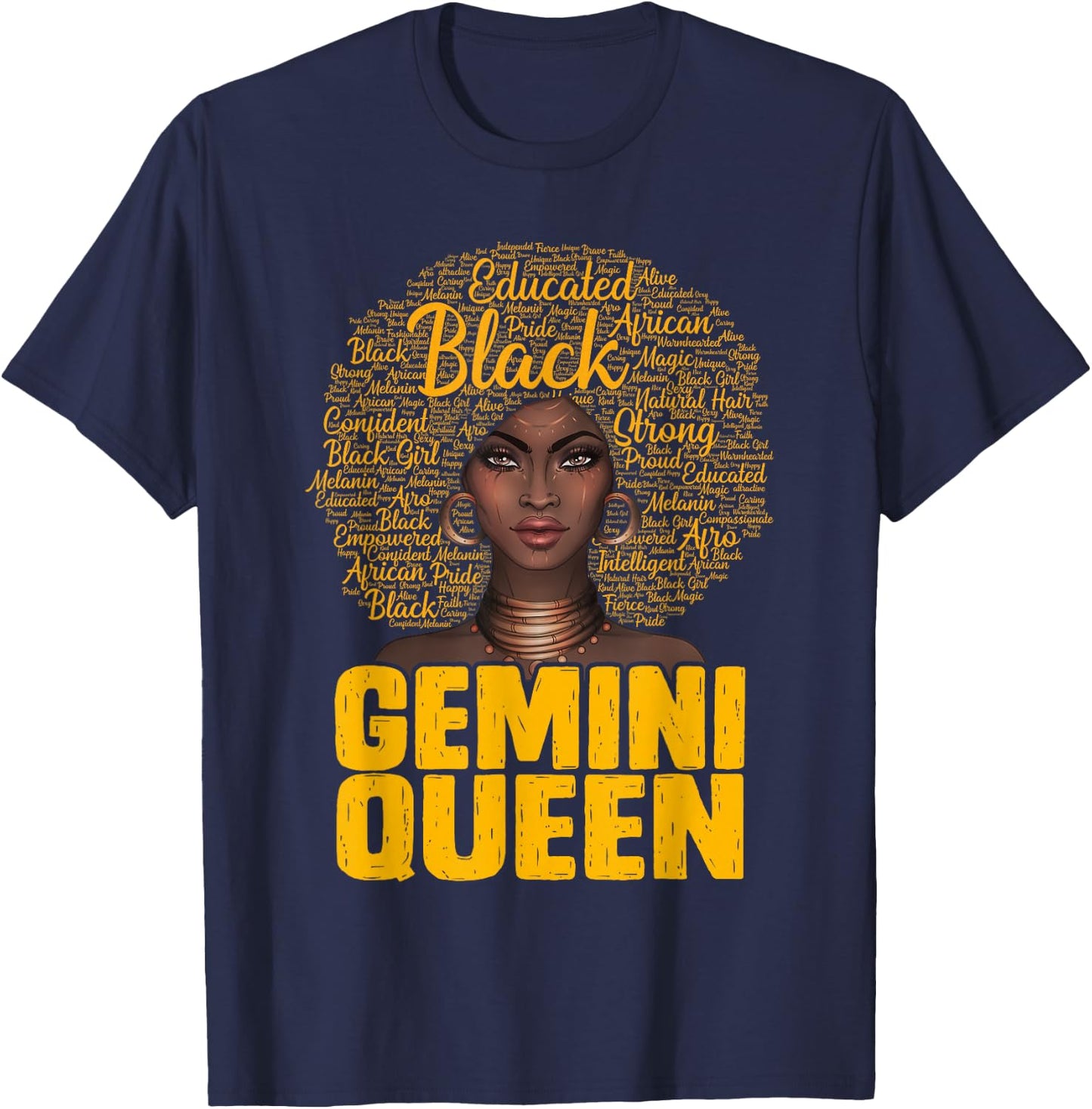 Gemini Queen Black Woman Afro Natural Hair African American T-Shirt - T-Shirt | Navy