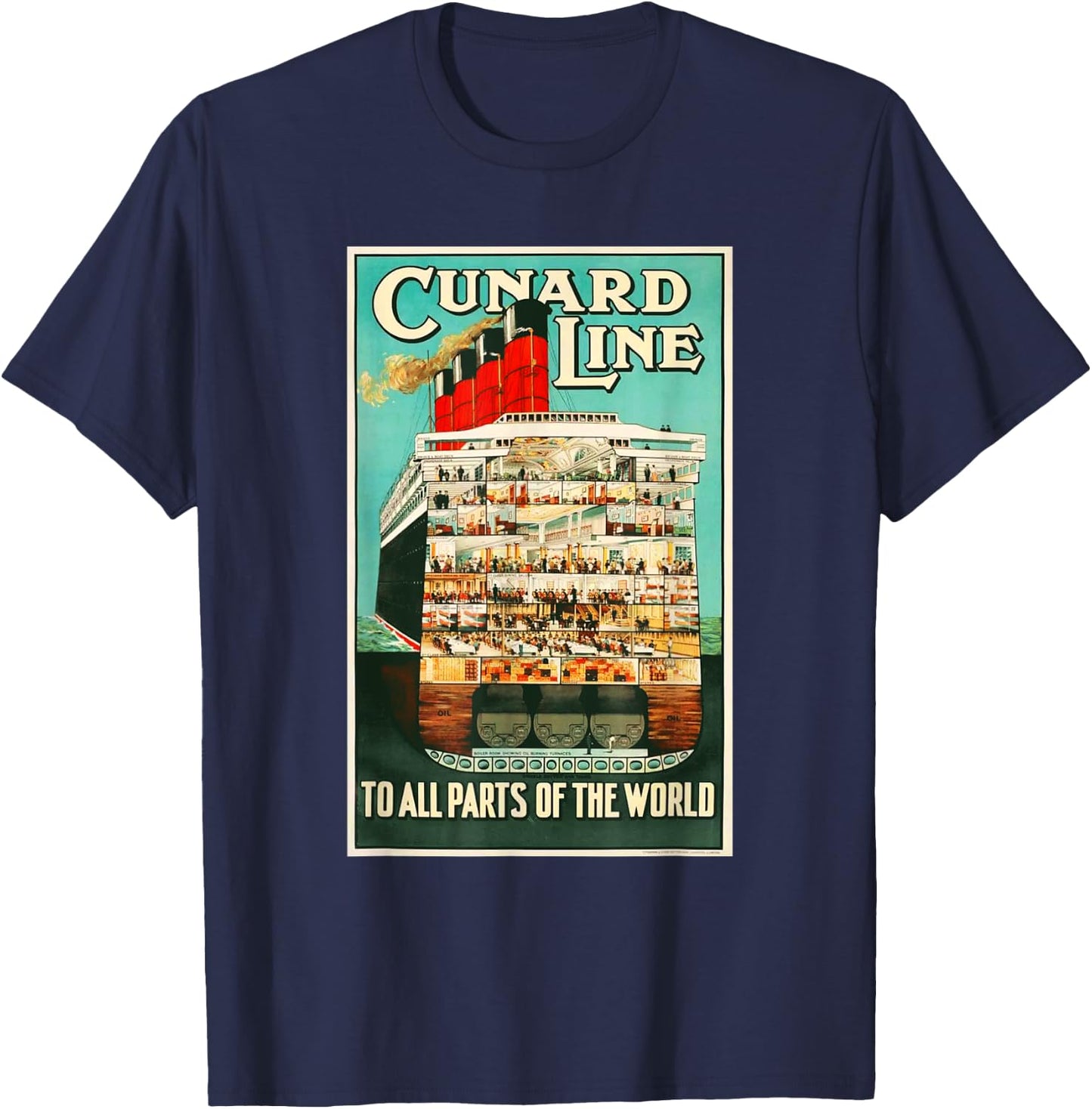 Cross Section Of A Steam Ship Cruise Liner T-Shirt - T-Shirt | Navy