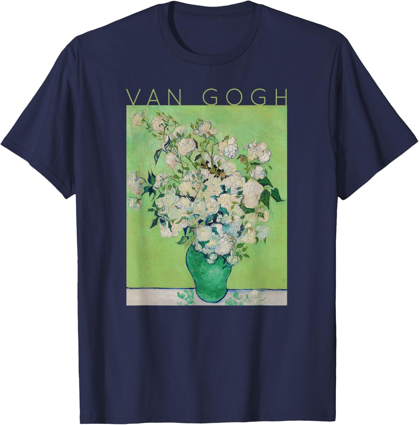 Vincent Van Gogh Roses Art Spring - Flowers on Green T-Shirt - T-Shirt | Navy