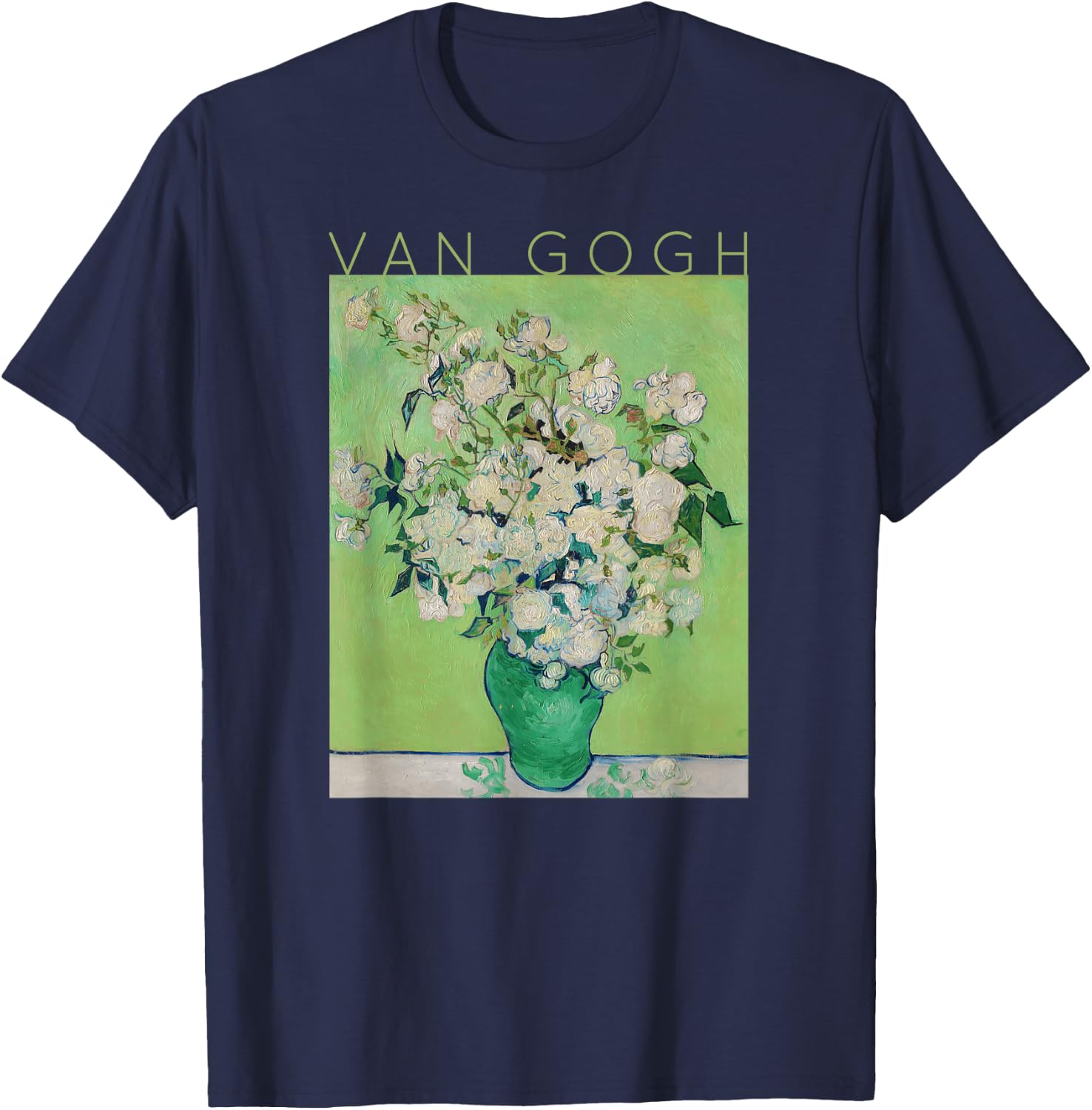 Vincent Van Gogh Roses Art Spring - Flowers on Green T-Shirt - T-Shirt | Navy