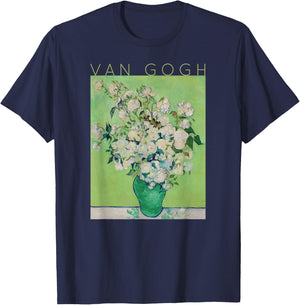 Vincent Van Gogh Roses Art Spring - Flowers on Green T-Shirt - T-Shirt | Navy
