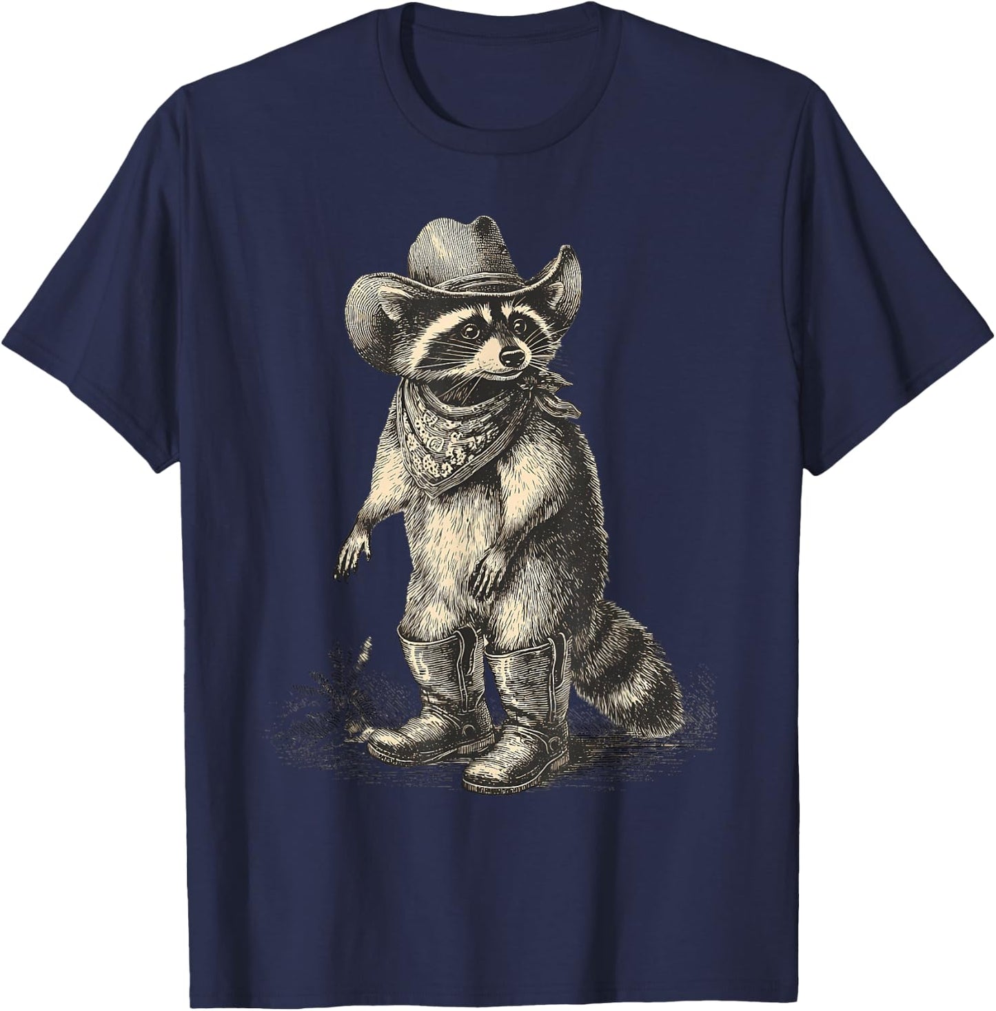 Vintage Raccoon Cowboy Trash Panda Cowgirl Western Country T-Shirt - T-Shirt | Navy