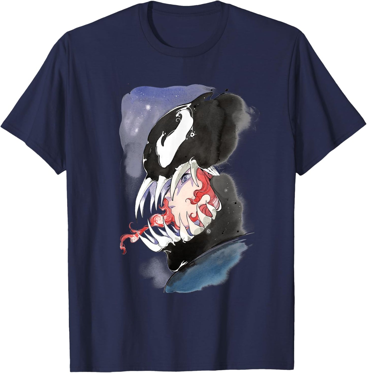 Marvel Comics Venom Symbiote Watercolor Profile T-Shirt - T-Shirt | Navy