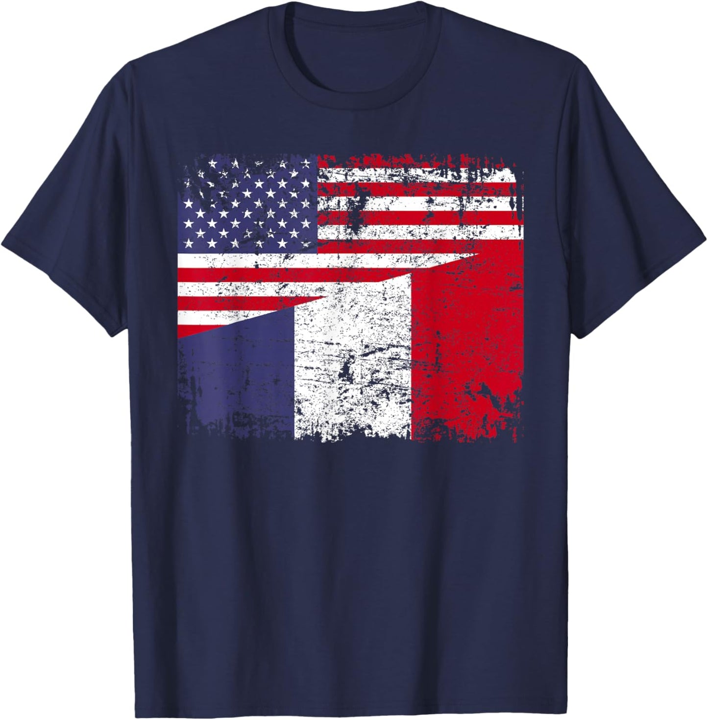 FRENCH ROOTS | Half American Flag | USA FRANCE FLAG T-Shirt - T-Shirt | Navy