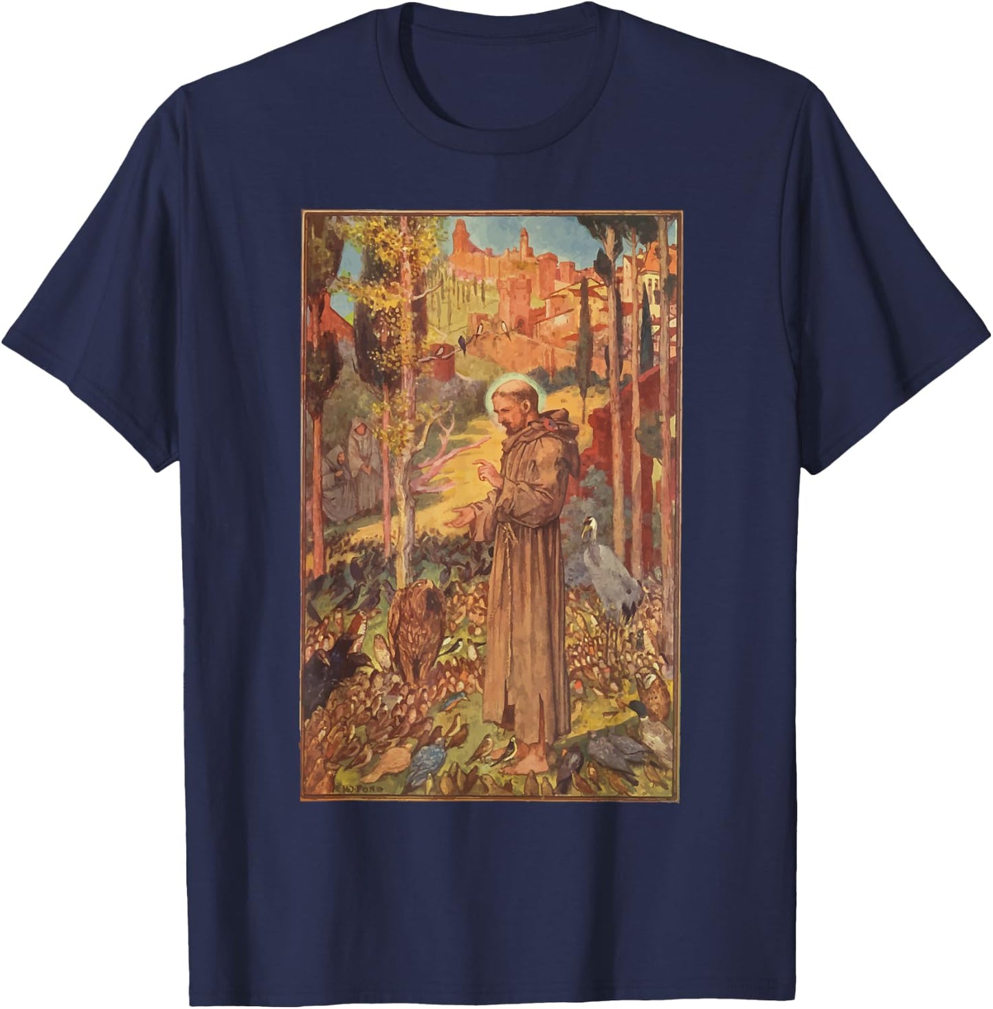 St Francis of Assisi Art Patron Saint of Animals Catholic T-Shirt - T-Shirt | Navy