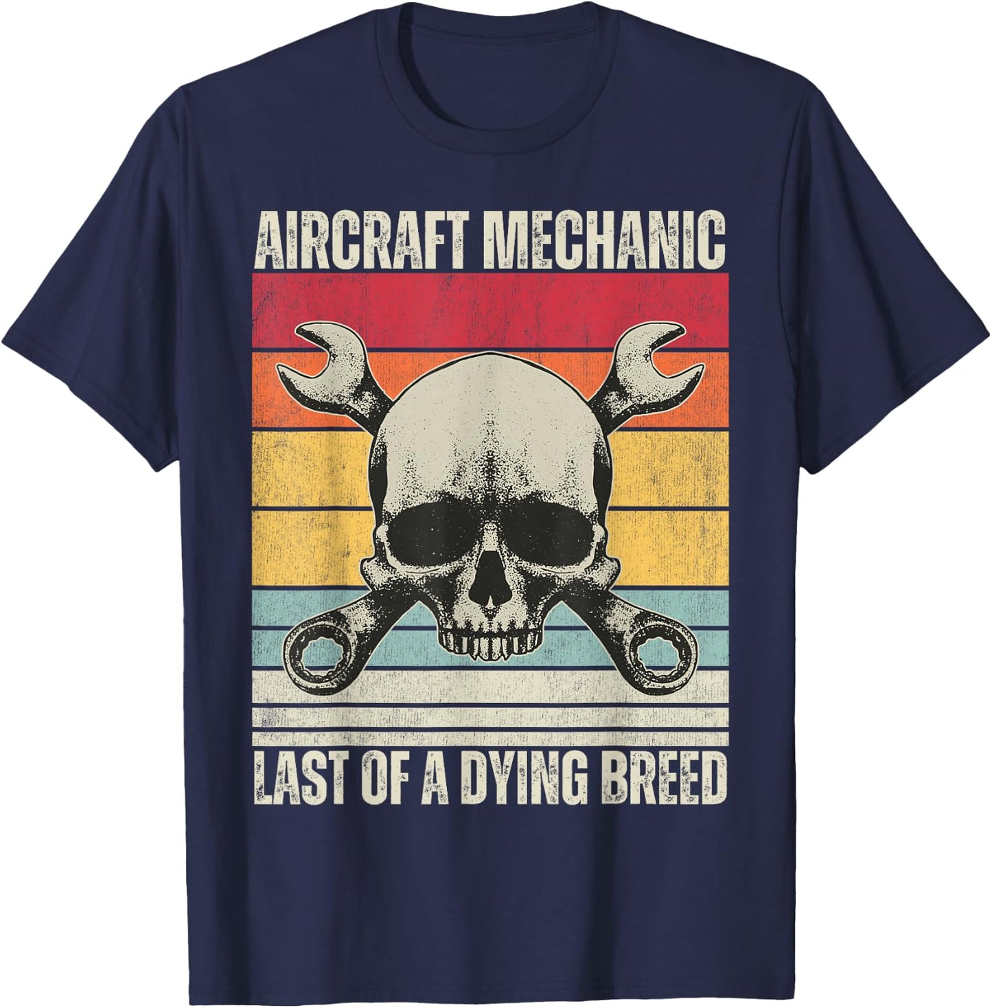 Aviation Mechanic Vintage Skull, Vintage Aircraft Mechanic T-Shirt - T-Shirt | Navy