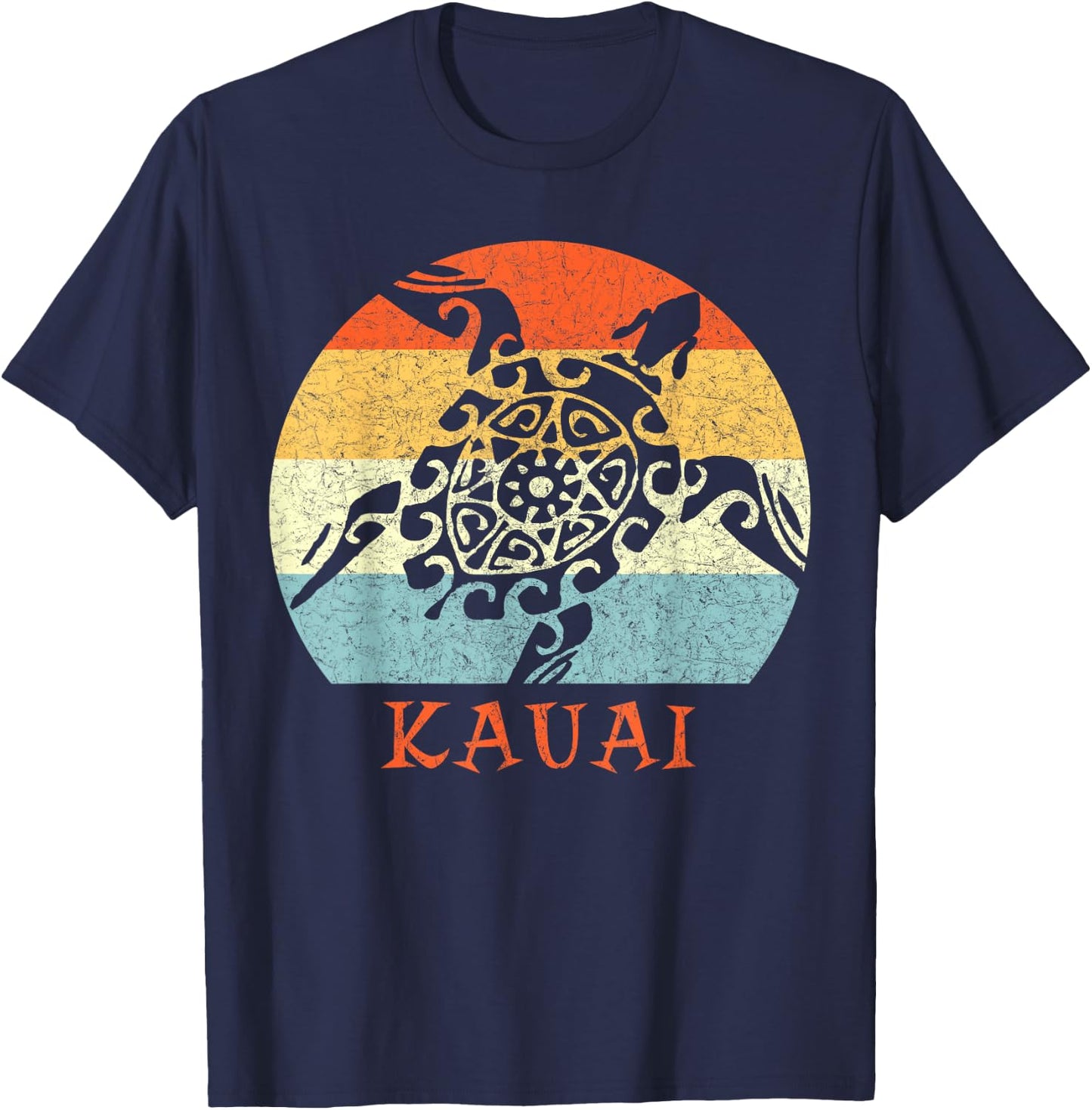 Kauai, Hawaii Vintage Retro Tribal Turtle Vacation T-Shirt - T-Shirt | Navy