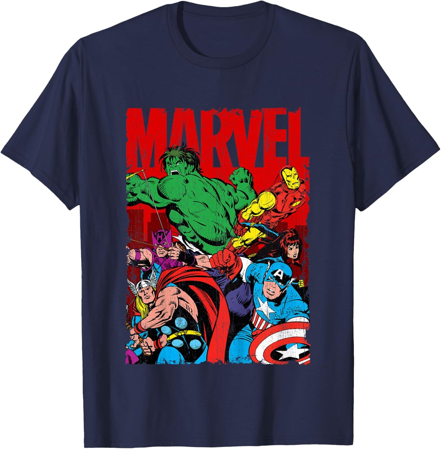 Marvel Avengers Team Retro Comic Vintage Kids T-Shirt - T-Shirt | Navy