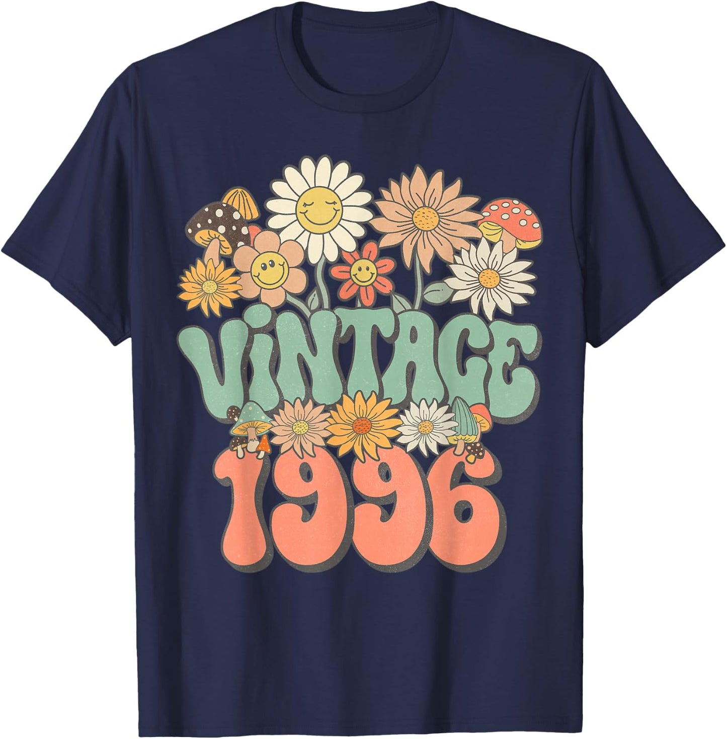 Retro Groovy Vintage 1996 Floral Hippie Daisy 30th Birthday T-Shirt - T-Shirt | Navy