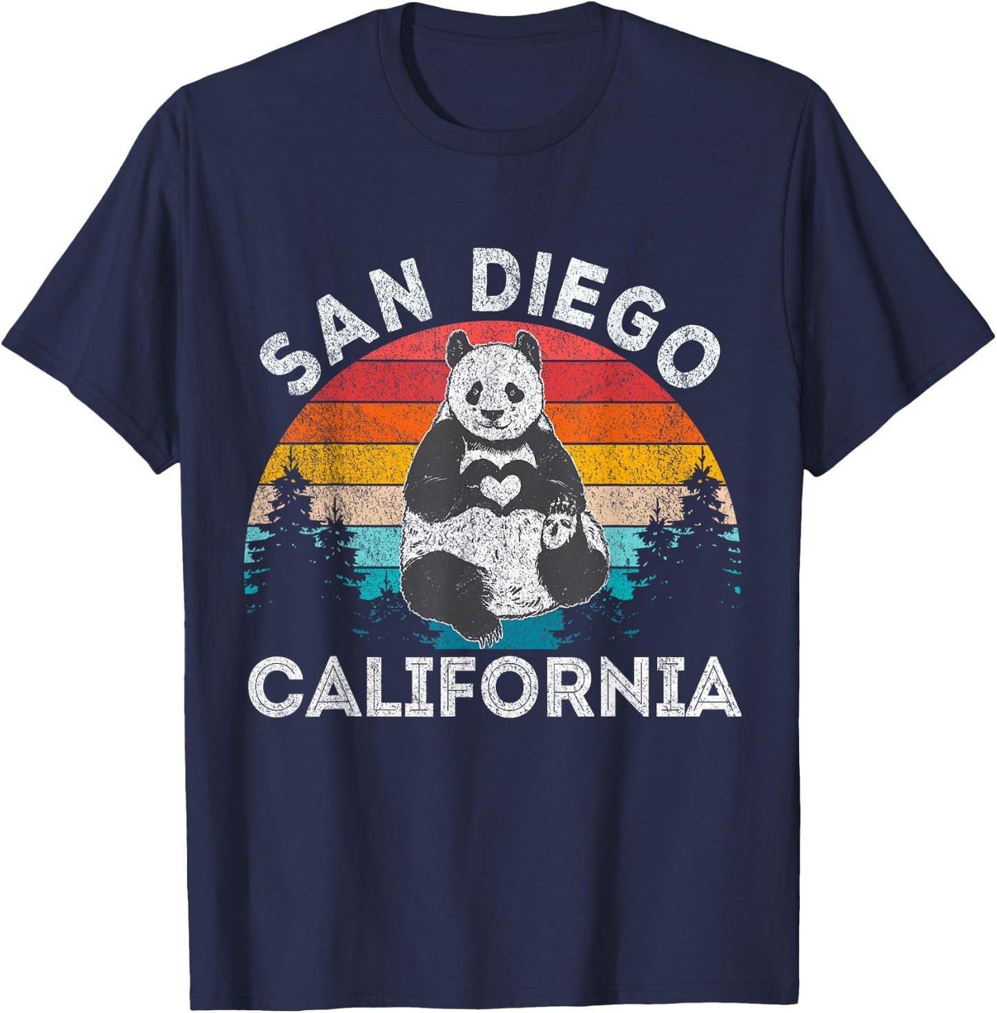 Funny San Diego Panda California Souvenir Gift San Diego Retro Panda Zoo California Vintage Black T-Shirt - T-Shirt | Navy