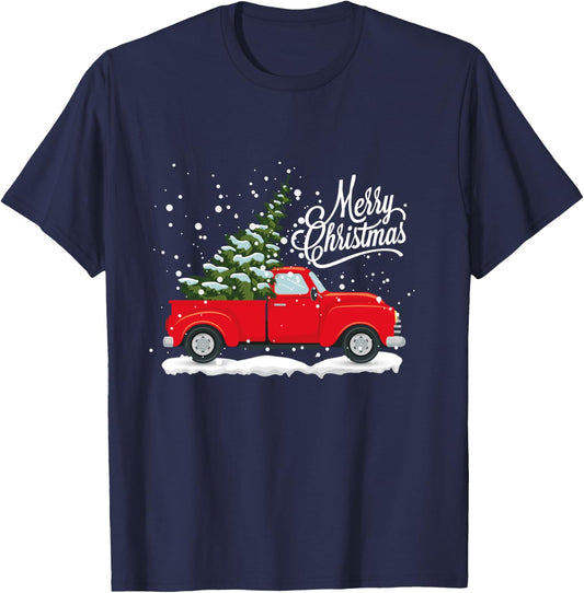 Vintage Red Truck Christmas Tree T-Shirt - T-Shirt | Navy