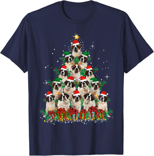 Saint Bernard Dog Christmas Tree Family Xmas Pajama Matching Women Kids T-Shirt - T-Shirt | Navy