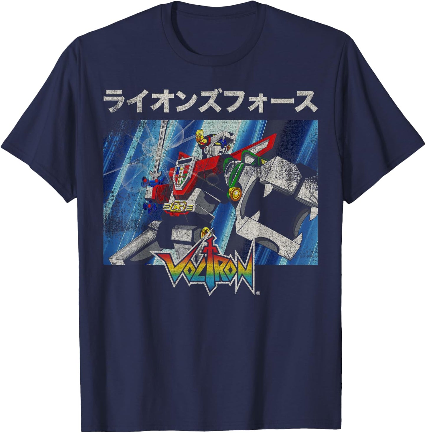 Voltron Defender of The Universe Kanji Action Scene Portrait T-Shirt - T-Shirt | Navy