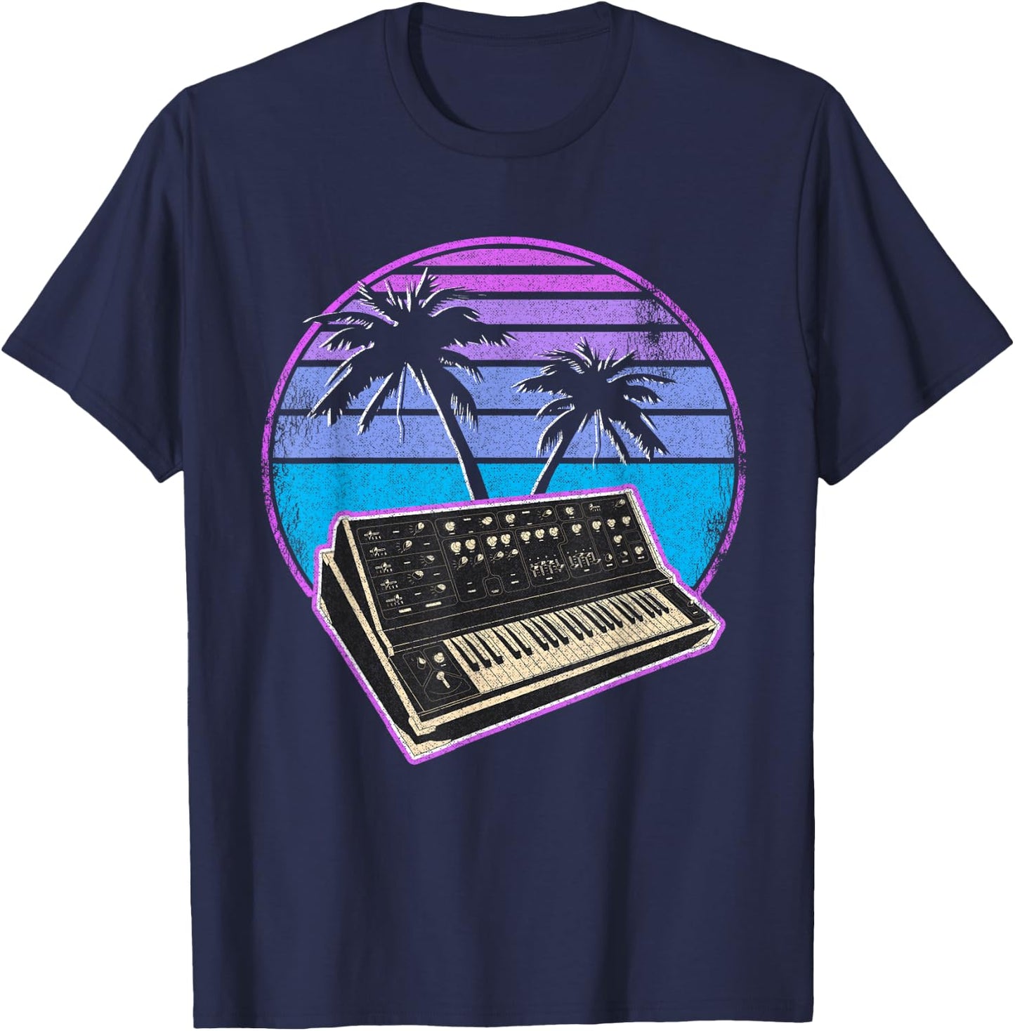 Synthwave Vintage Retrowave Pastel Goth Analog Synthesizer T-Shirt - T-Shirt | Navy