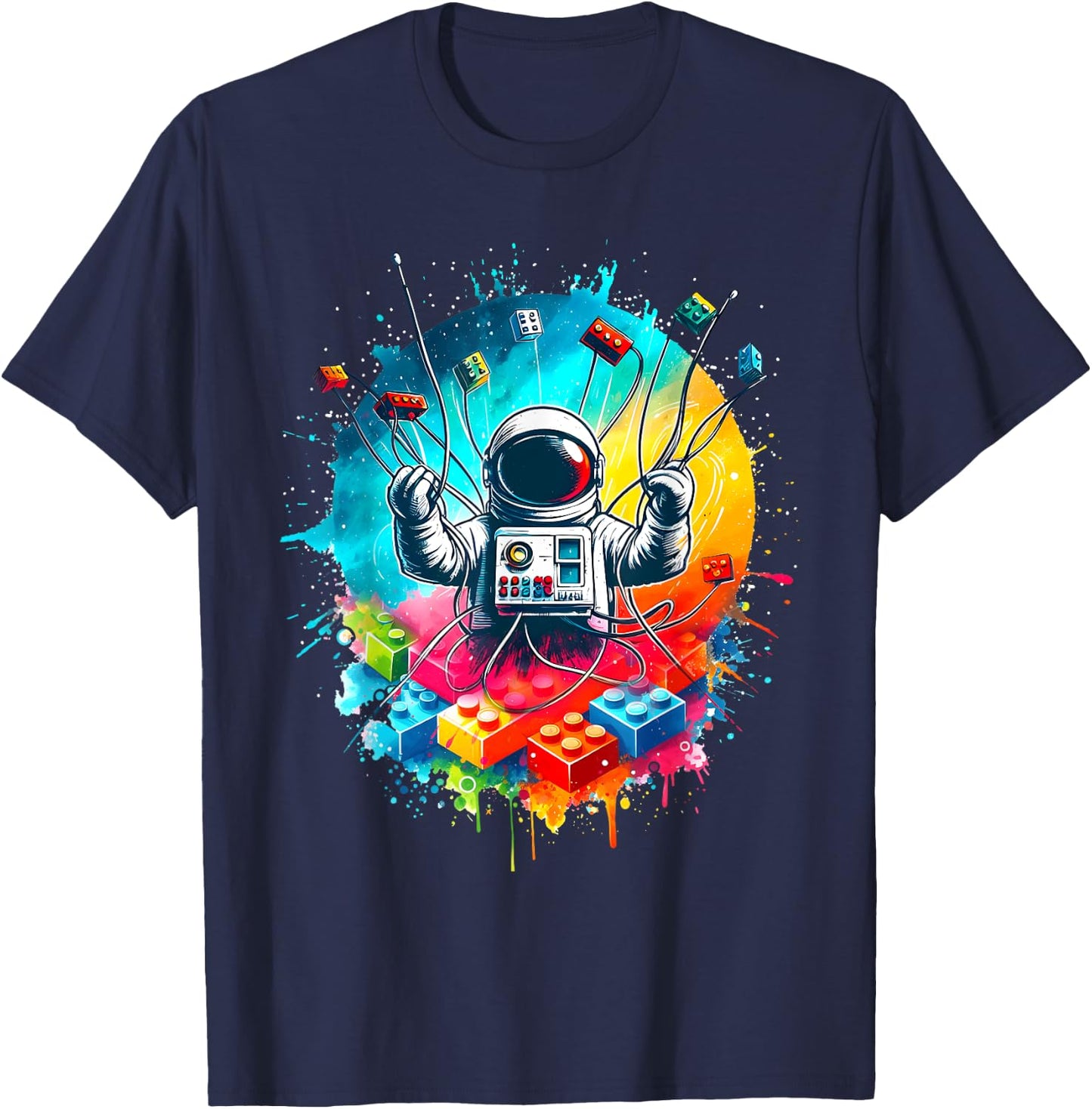 Space Astronaut Master Builder Funny Building Blocks Bricks T-Shirt - T-Shirt | Navy