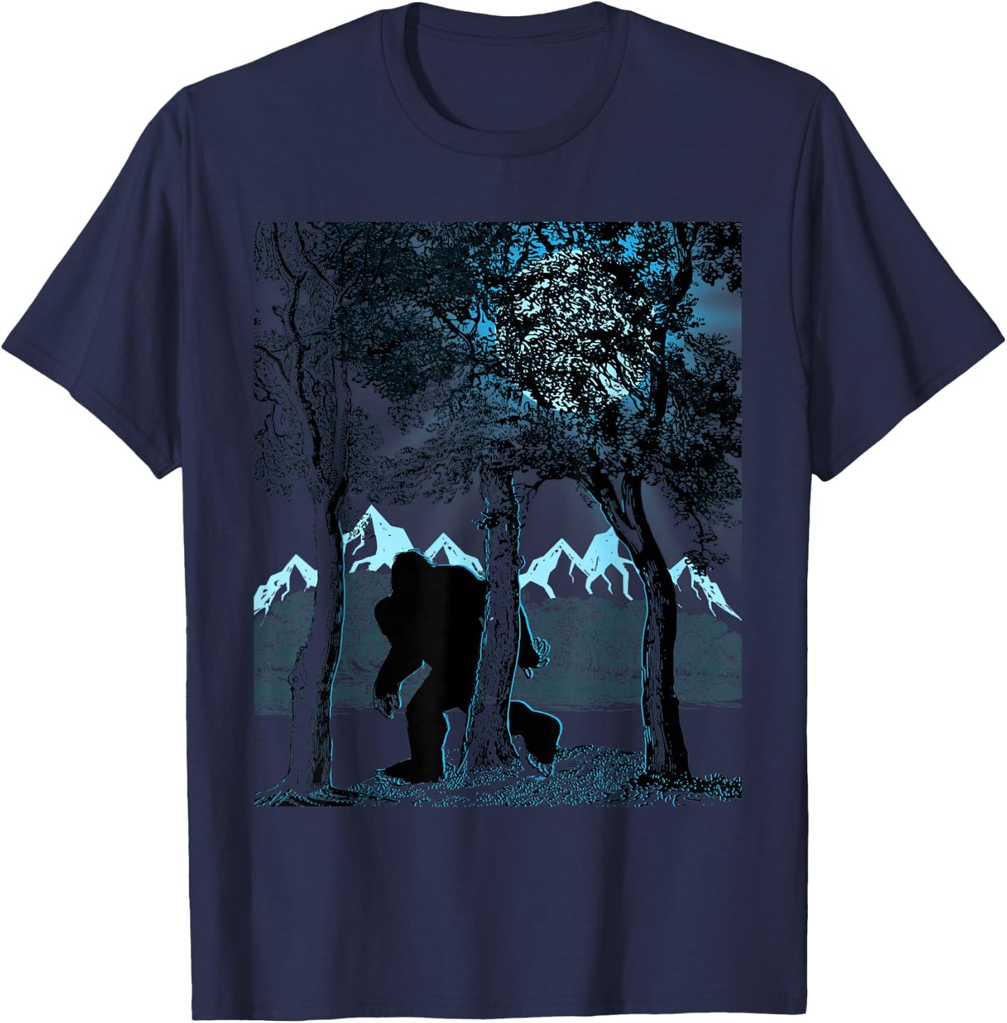 Bigfoot in the Forest Hiding Under the Moon T-Shirt - T-Shirt | Navy