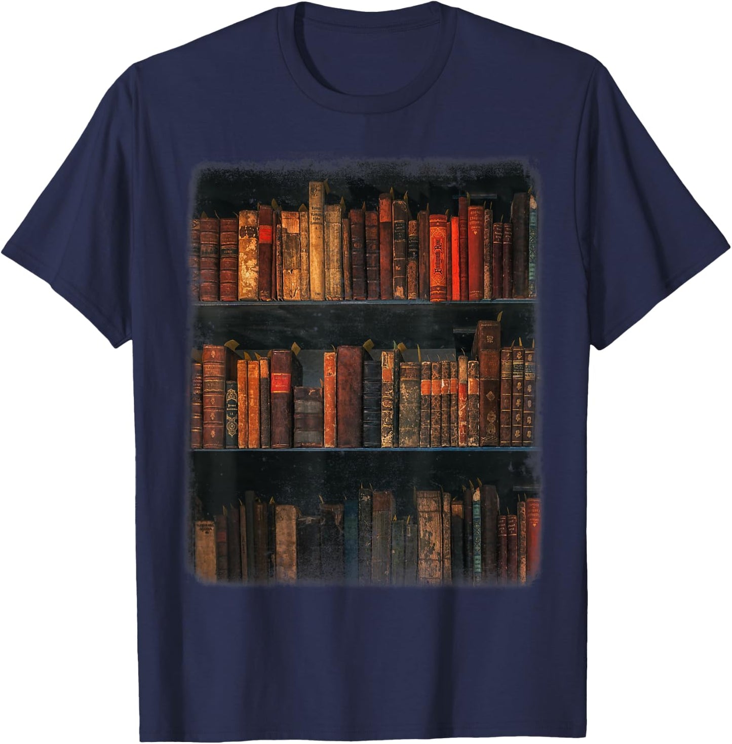 Old Books on Vintage Bookshelves Dark Academia Aesthetic T-Shirt - T-Shirt | Navy