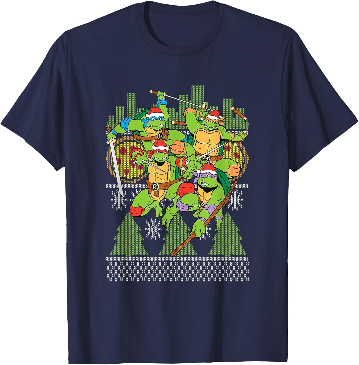 TMNT Ugly Christmas Sweater All Characters T-Shirt - T-Shirt | Navy