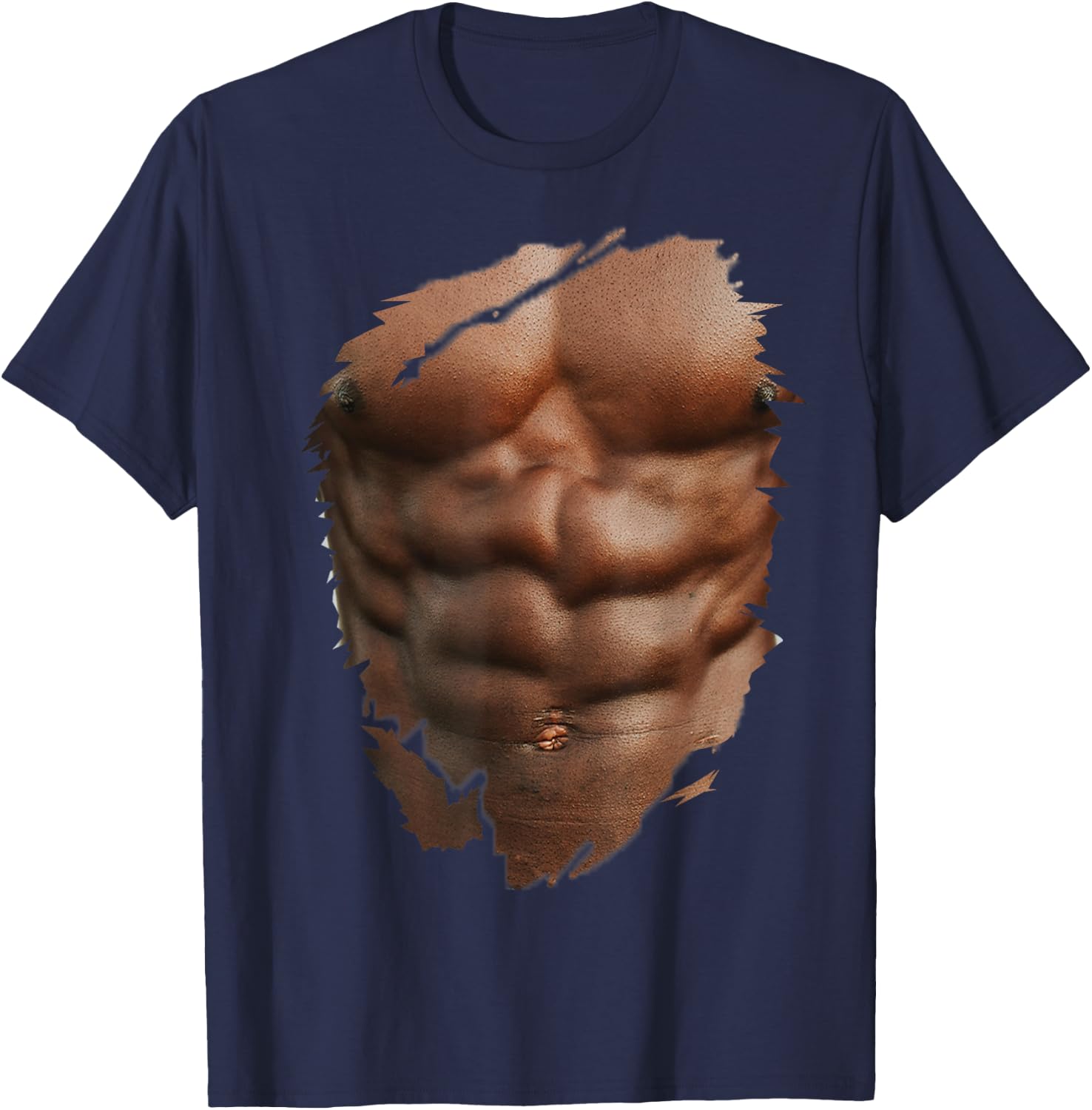 Funny Fake Ripped Muscles Six Pack Abs Black Bodybuilder T-Shirt - T-Shirt | Navy