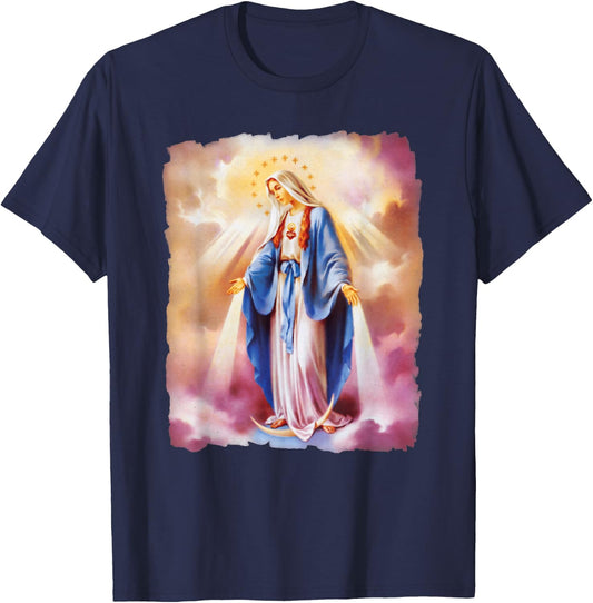 Virgin Mary Catholic Regina Maria T-Shirt - T-Shirt | Navy