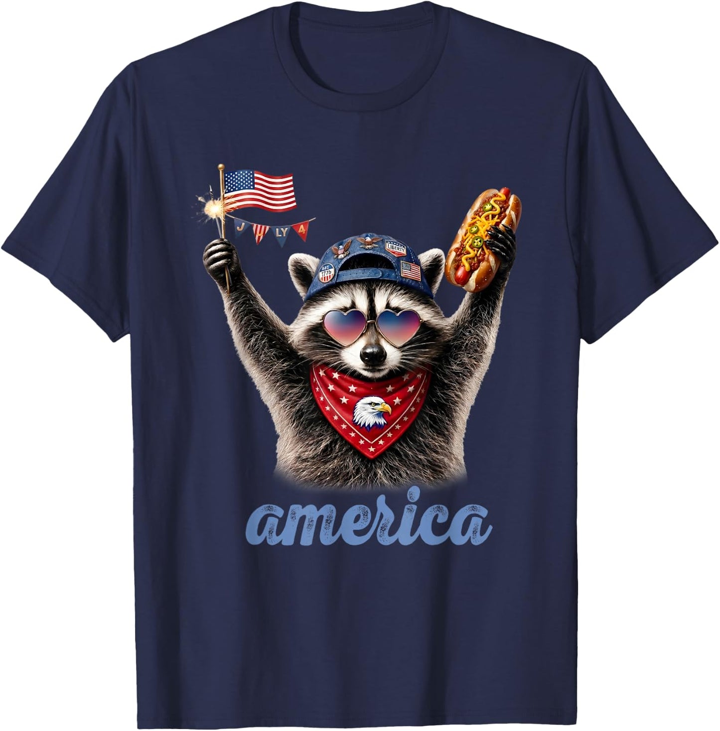 America Meme Raccoon Hot Dog 250 Years 1776 2026 4th of July T-Shirt - T-Shirt | Navy