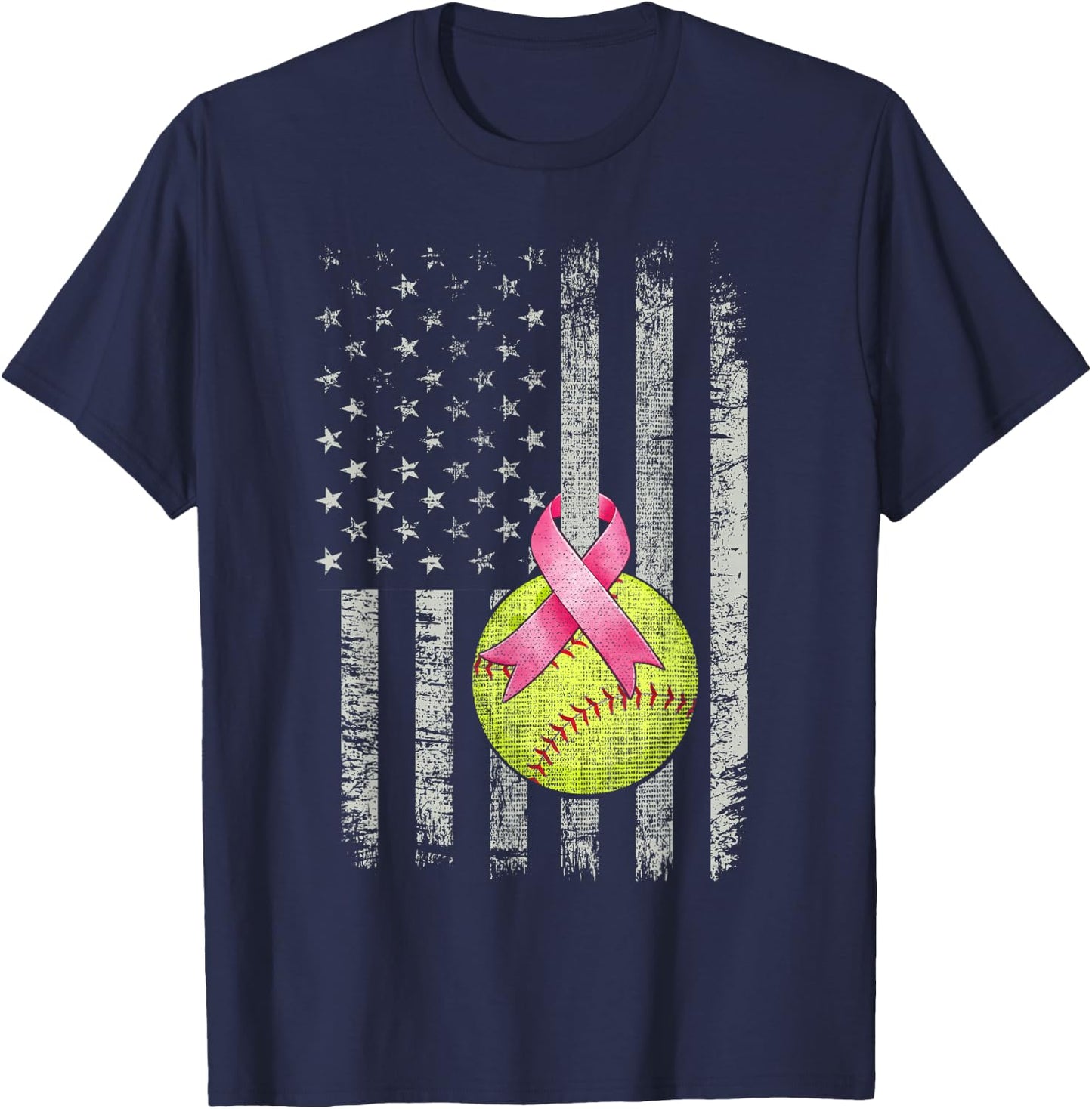 Softball Wear Pink Ribbon Breast Cancer Awareness Month T-Shirt - T-Shirt | Navy