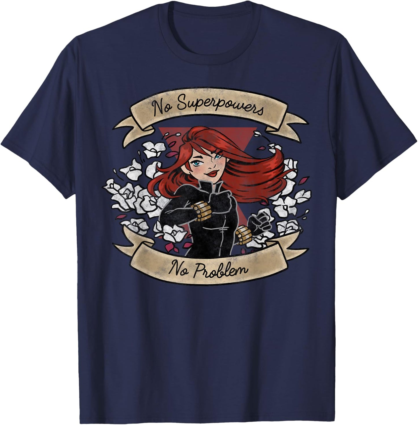 Marvel Black Widow No Superpowers No Problem Portrait T-Shirt - T-Shirt | Navy